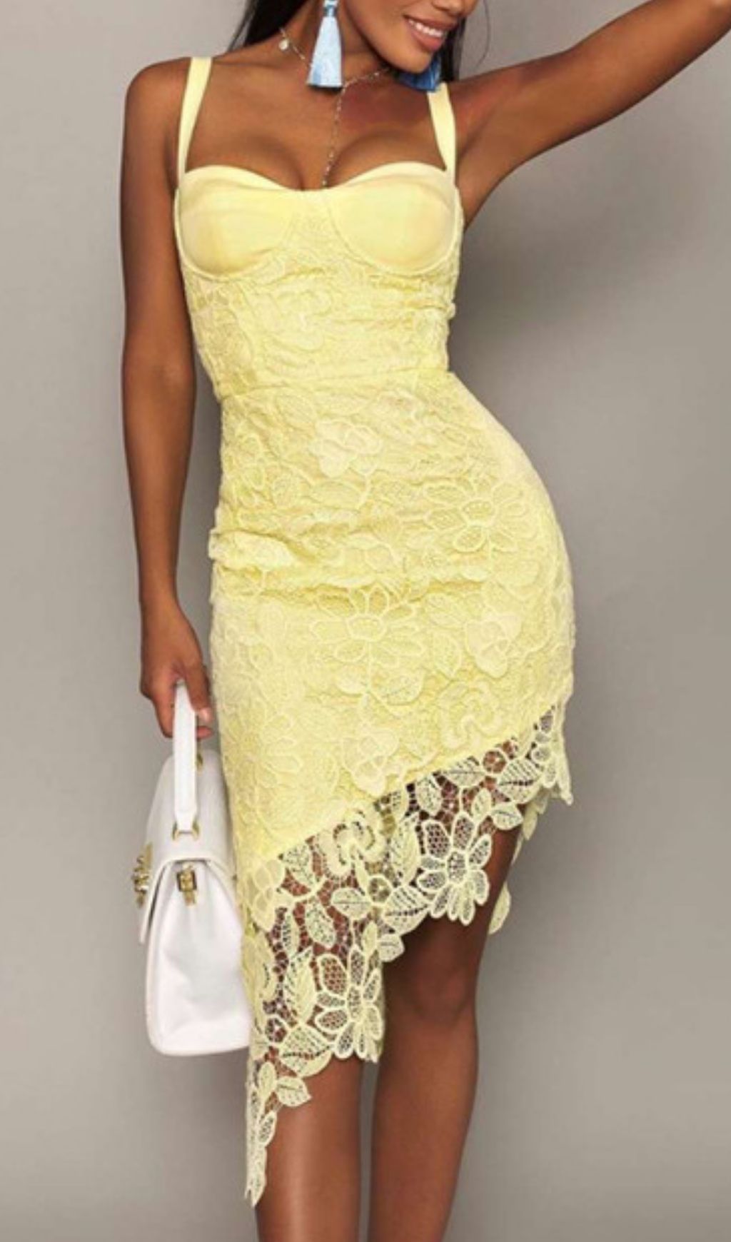 Dolores Openwork Lace Strappy Asymmetrical Midi Dress