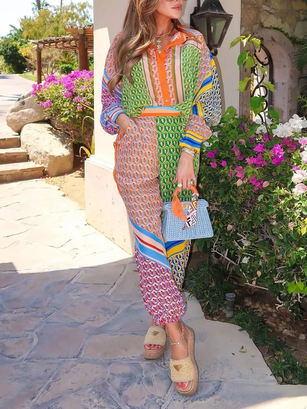 00a7a720266e7988f352c8e4641dd114 Colorful Unique Print Elastic Waist Pocketed Loose Bloomer Pants