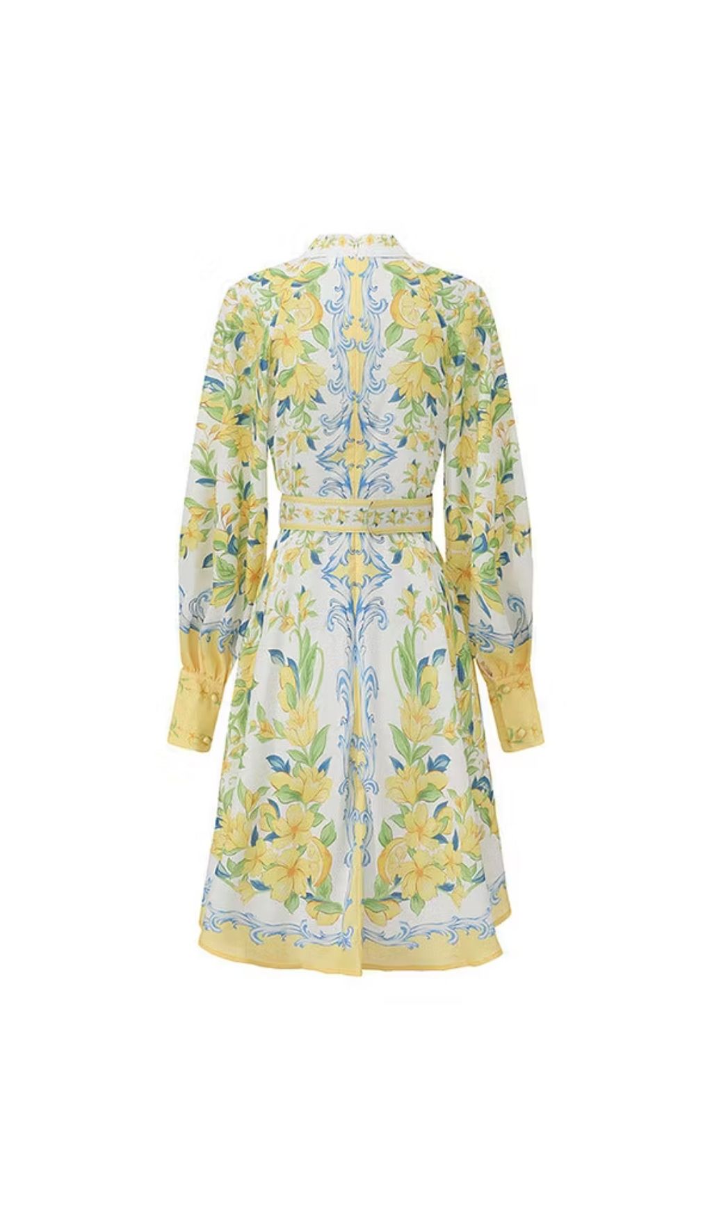 Lemon Floral Single-Breasted Midi Dress With Belt – Yellow - OWNCI Lemon Floral Single-Breasted Midi Dress With Belt – Yellow - OWNCI