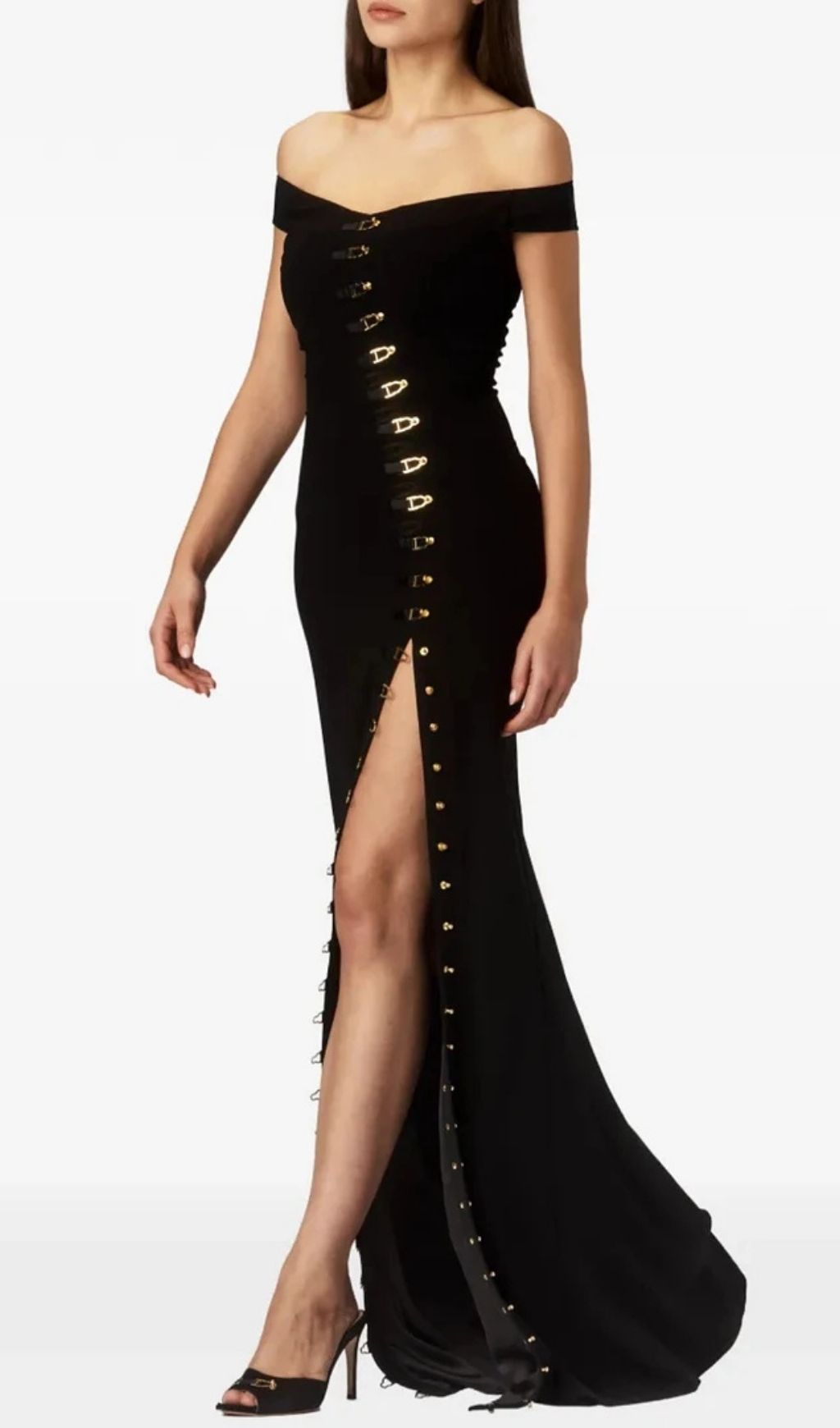 Axela Off Shoulder Split Maxi Dress - Black