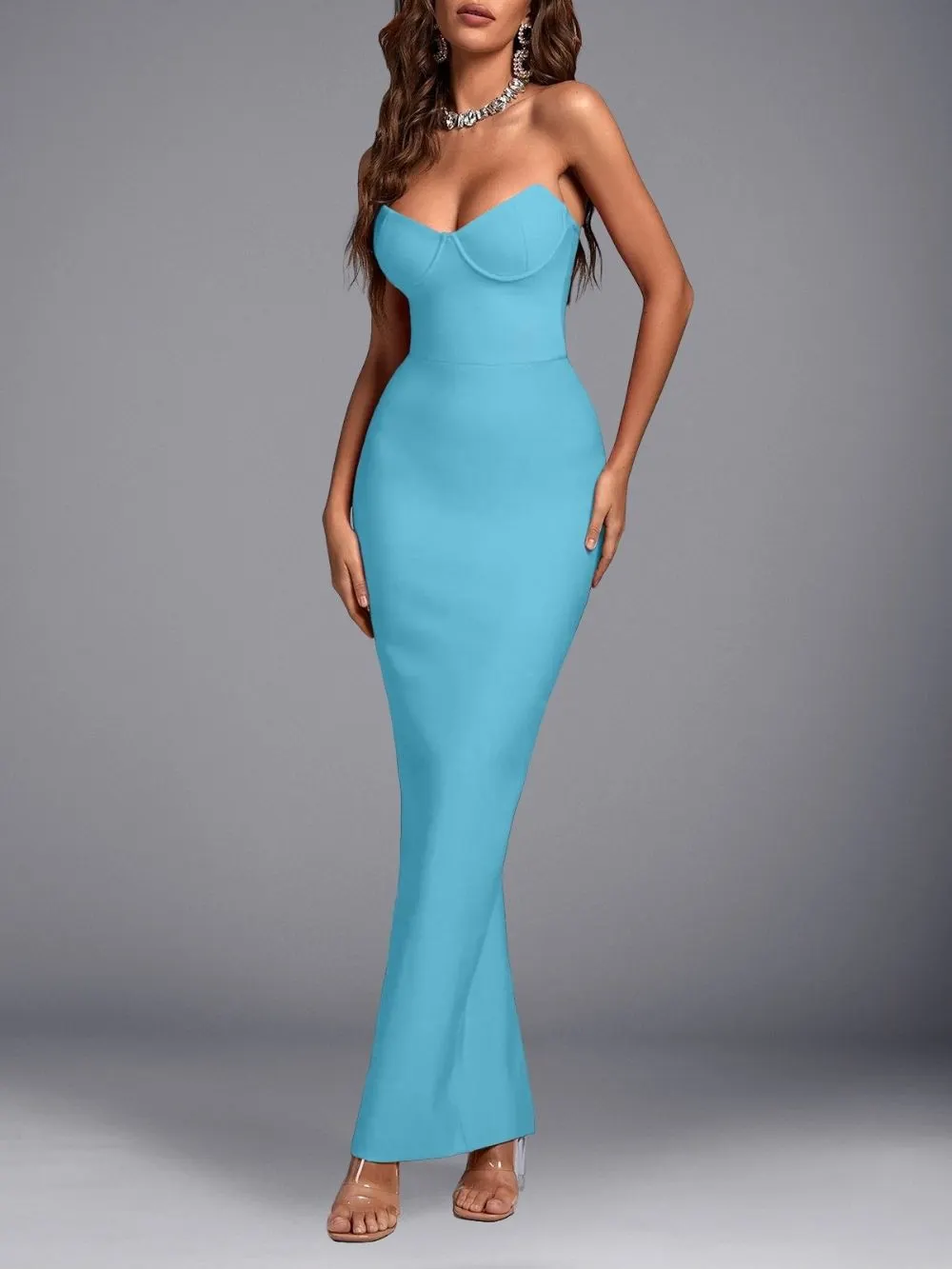 Mandara Blue Strapless Bandage Maxi Dress