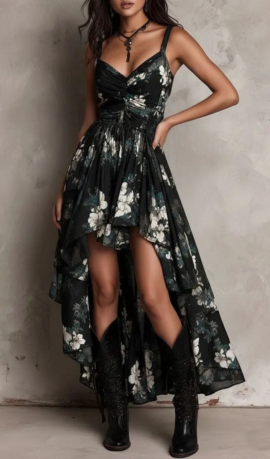 00cc1a629528f935a2fb0f7dd059a439.jpg Fashionslee Women Black Bohemian Floral Print Irregular Strapless Maxi Dress