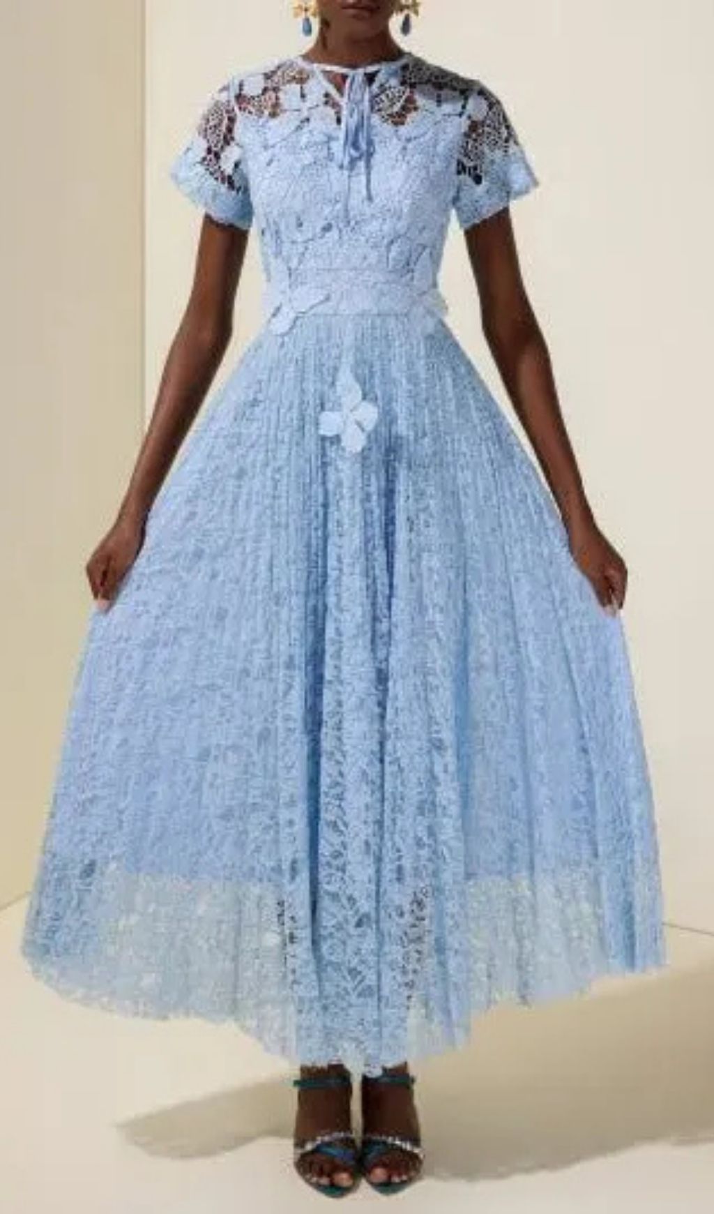 00eff29ee572bc7b4755aafb35030461 Selena Lace Butterfly Pleated Midi Dress - Blue