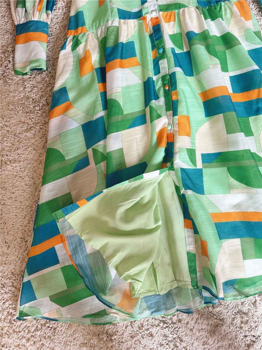 Green Color-Block Button Dress