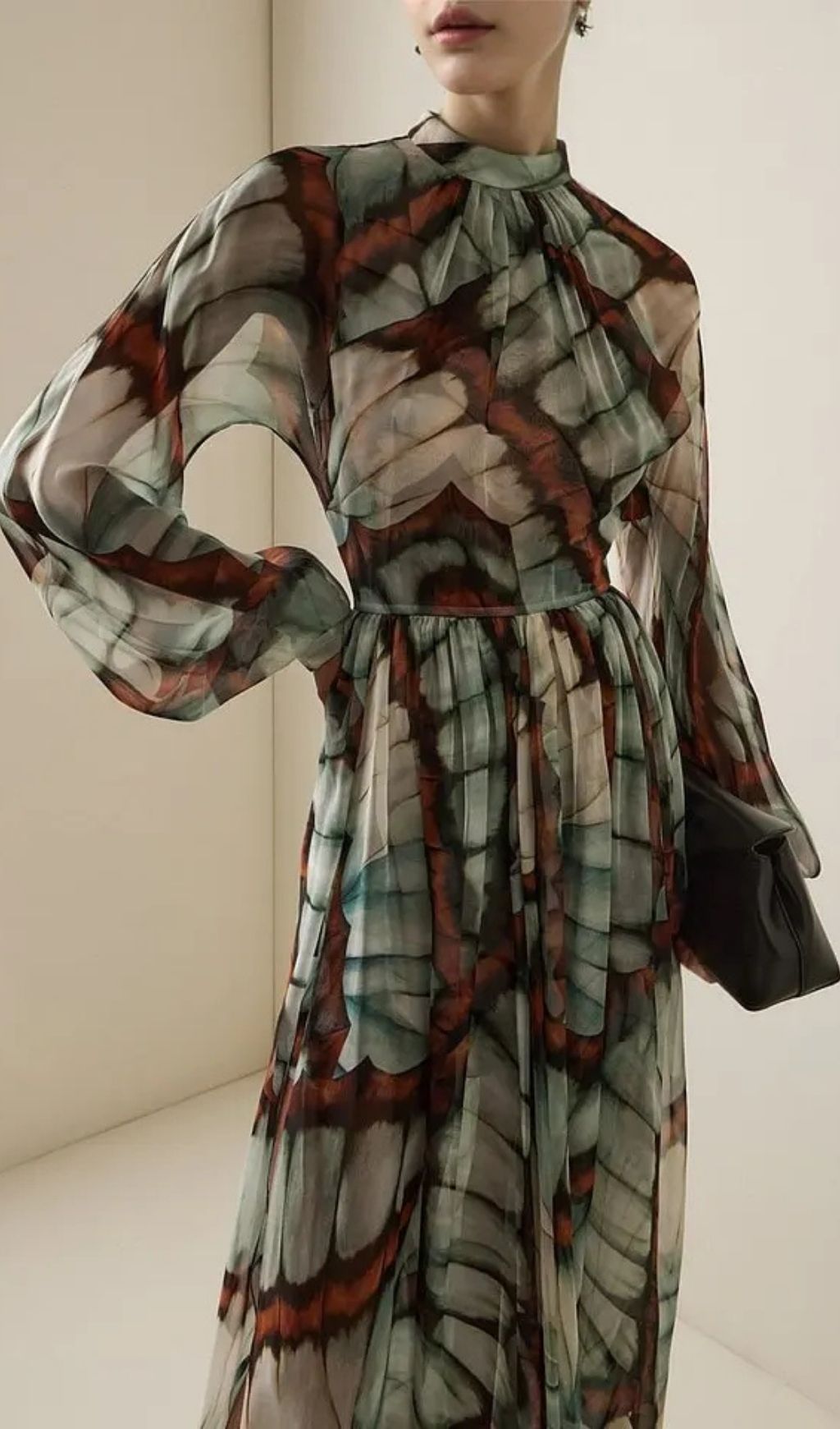 Abstract Butterfly Print Chiffon Maxi Dress