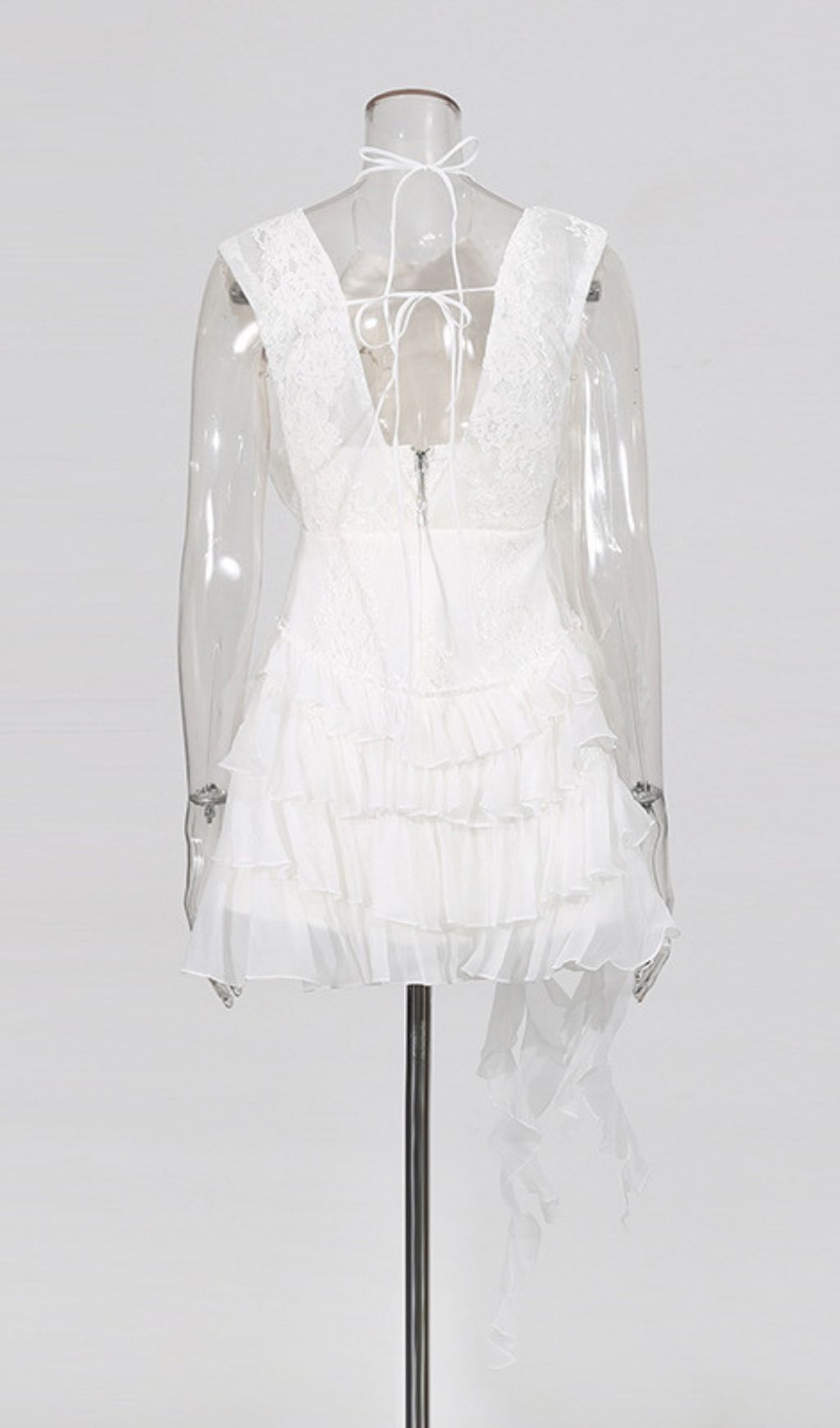 019d197f1798b18ee2b2667553b35036 Sharon Tassel Flower Lace Patchwork Mini Dress - White