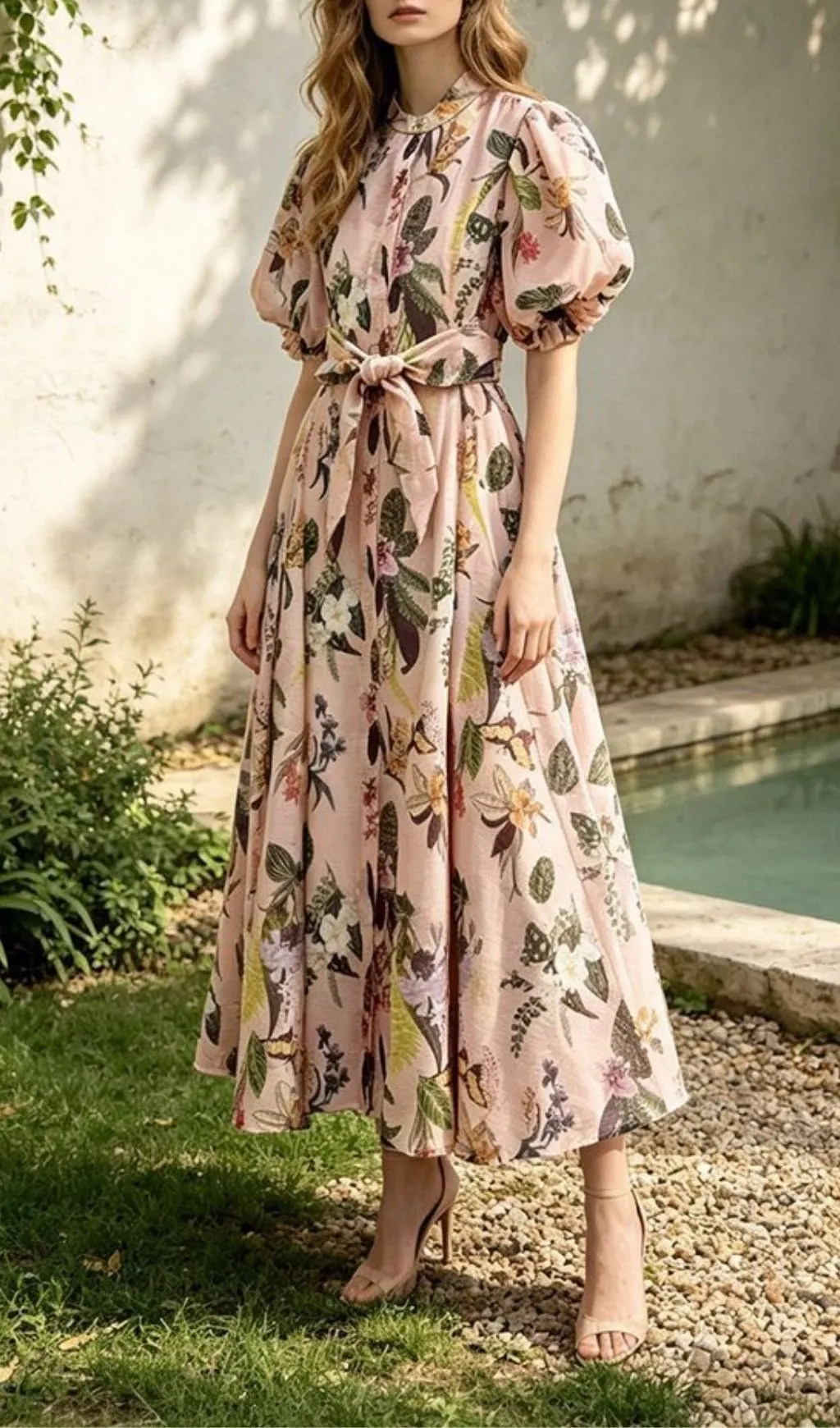 Fashionslee Women Mada Printed Puff-Sleeve Maxi Dress