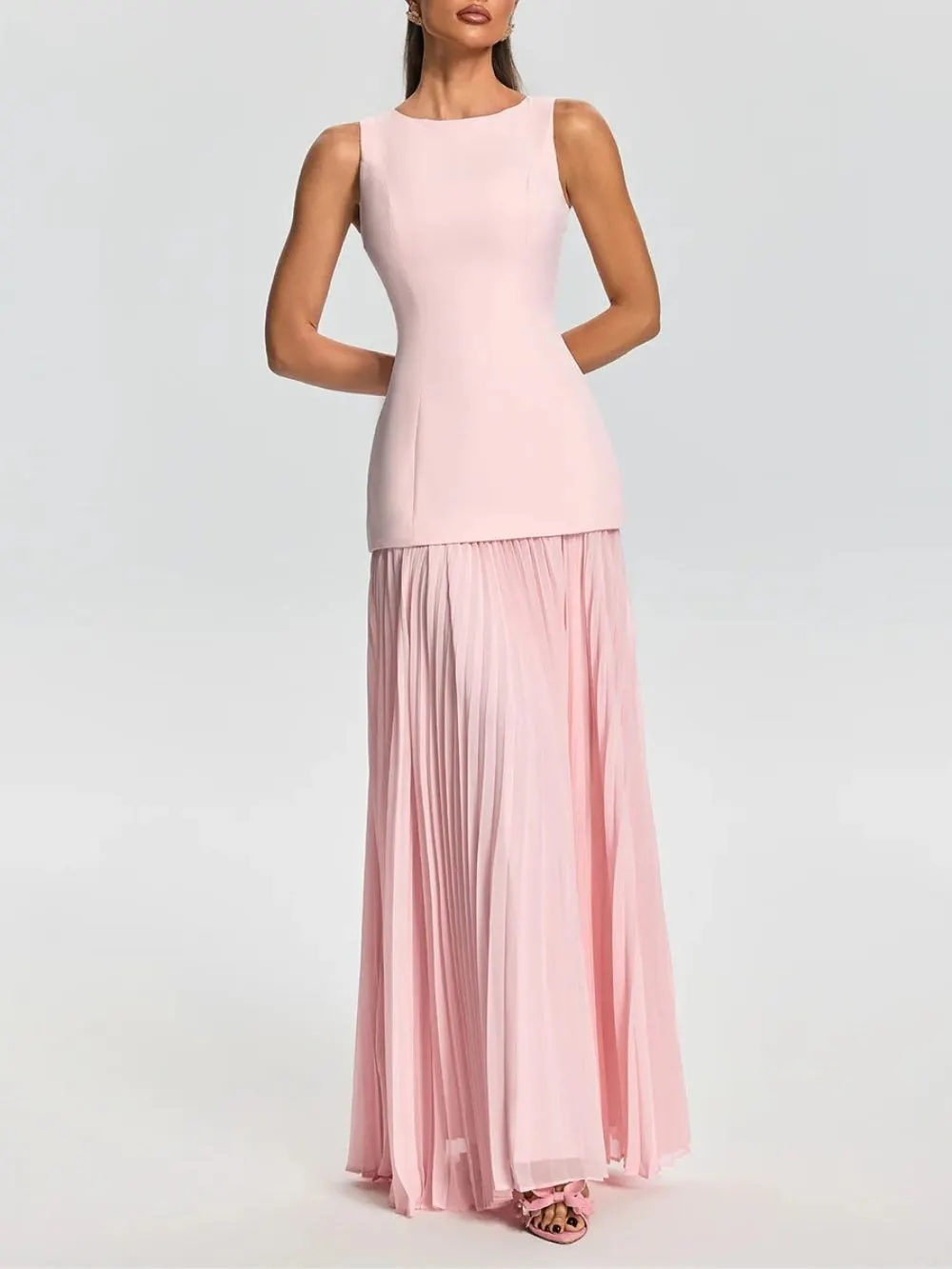 Pavixor Sleeveless Pleated Maxi Dress