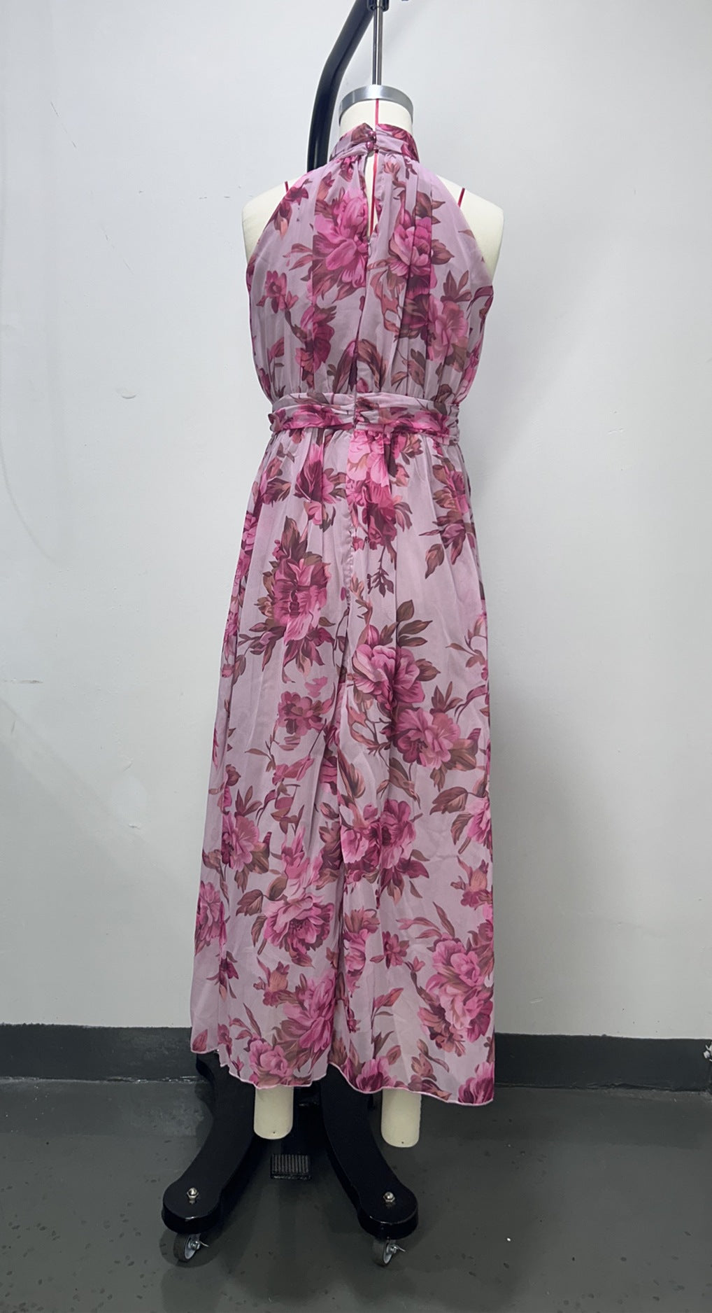 Polly Green Floral Chiffon Halter Maxi Dress - OWNCI