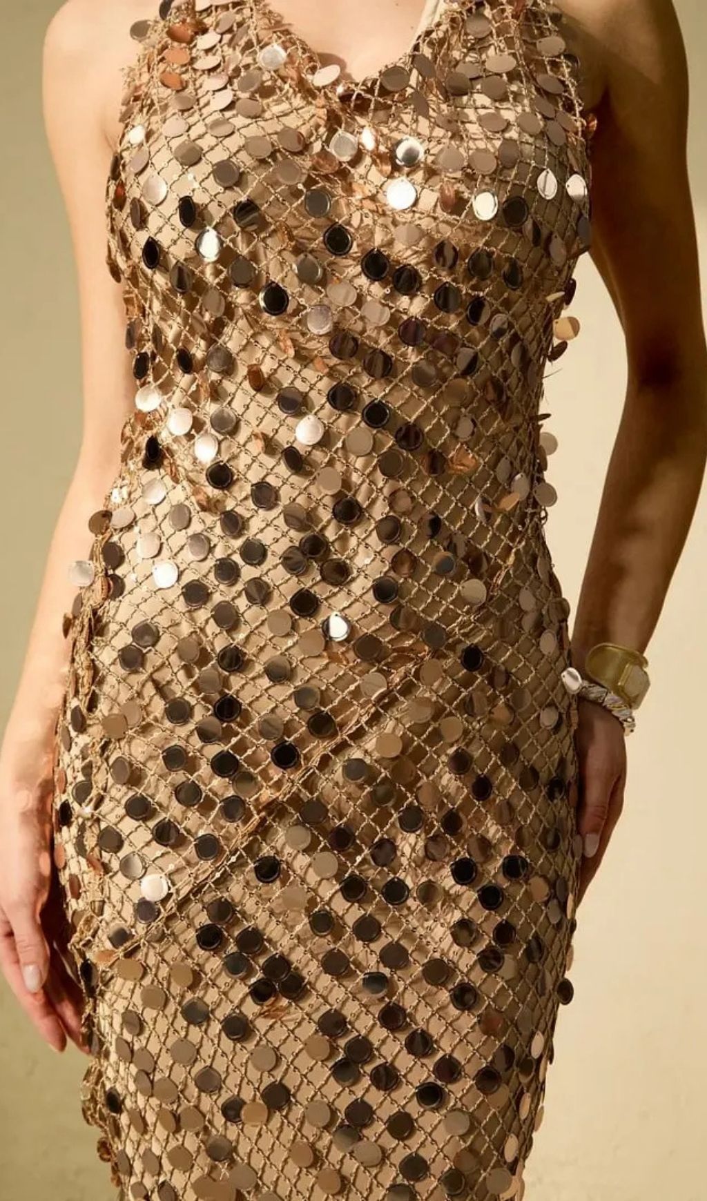 02d77b566f41ea78234f60b4f8faf207 Jennifer Gold Sequin Fishnet Backless Maxi Dress