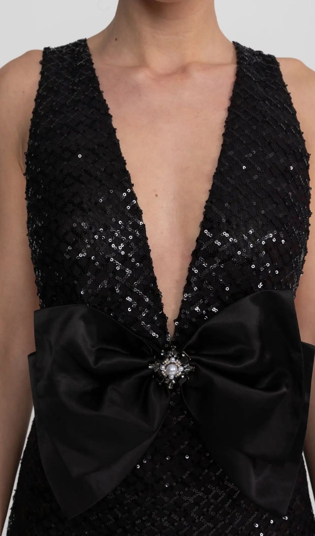 02e671b353892a2e64a471c9b42b899d Sequin Maxi Dress With Satin Bow Detail - Black