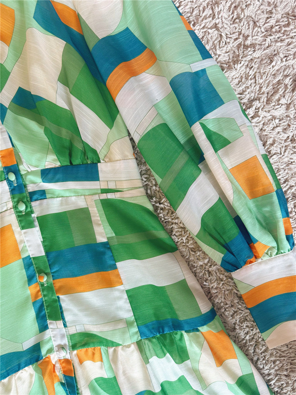 Green Color-Block Button Dress