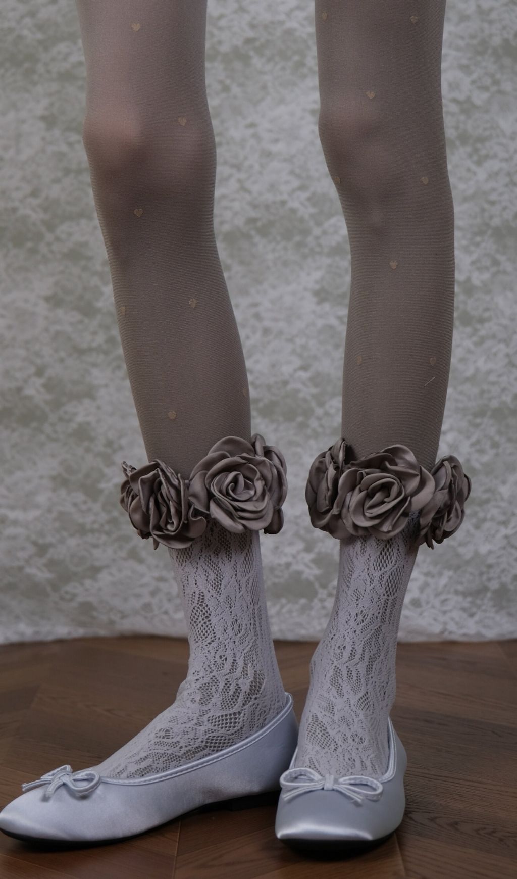 Grey Tights & Rose Lace Socks Set - OWNCI