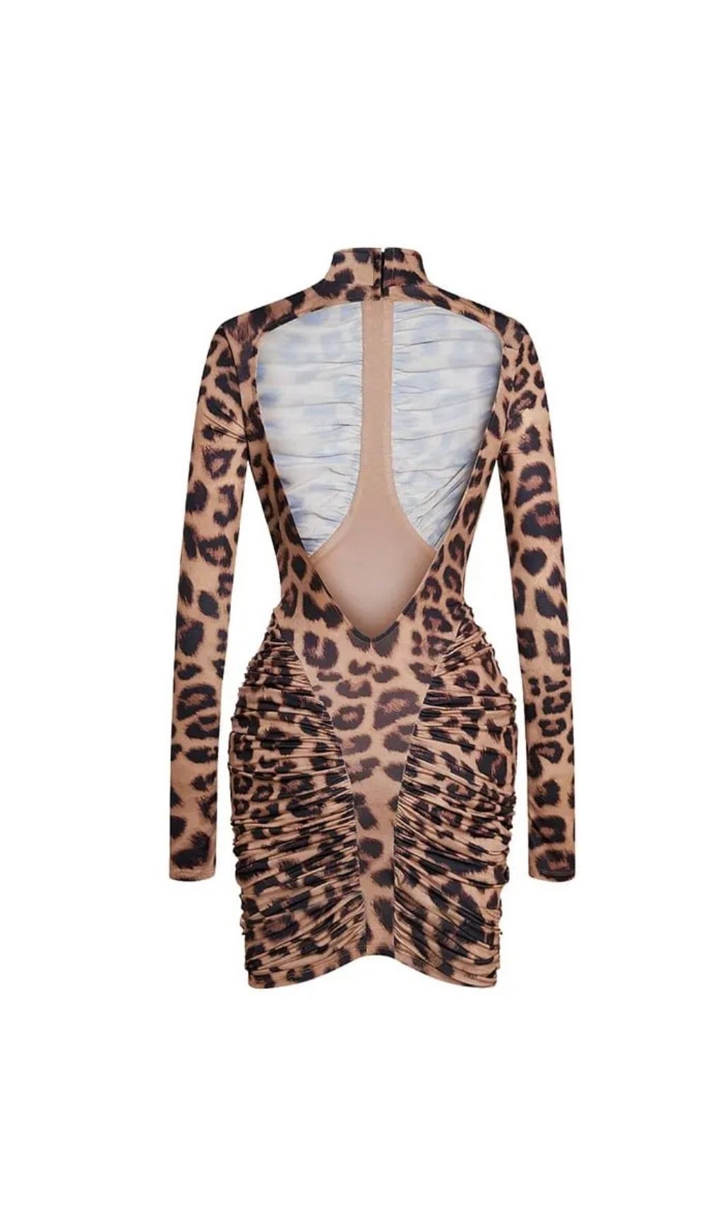 034f9fa21b094c7cd3a8bbb56460d460 Sabrina Backless Ruched Bodycon Mini Dress In Leopard