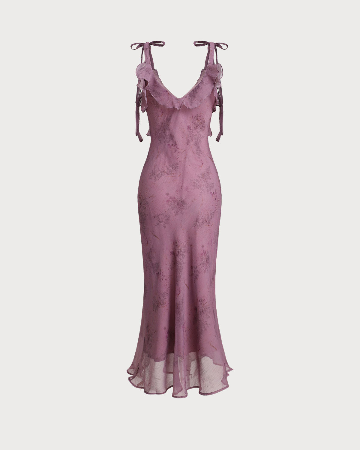 037531870a1dac090f5e2a80509857a8 Purple Floral Ruffle Tie Strap Midi Dress