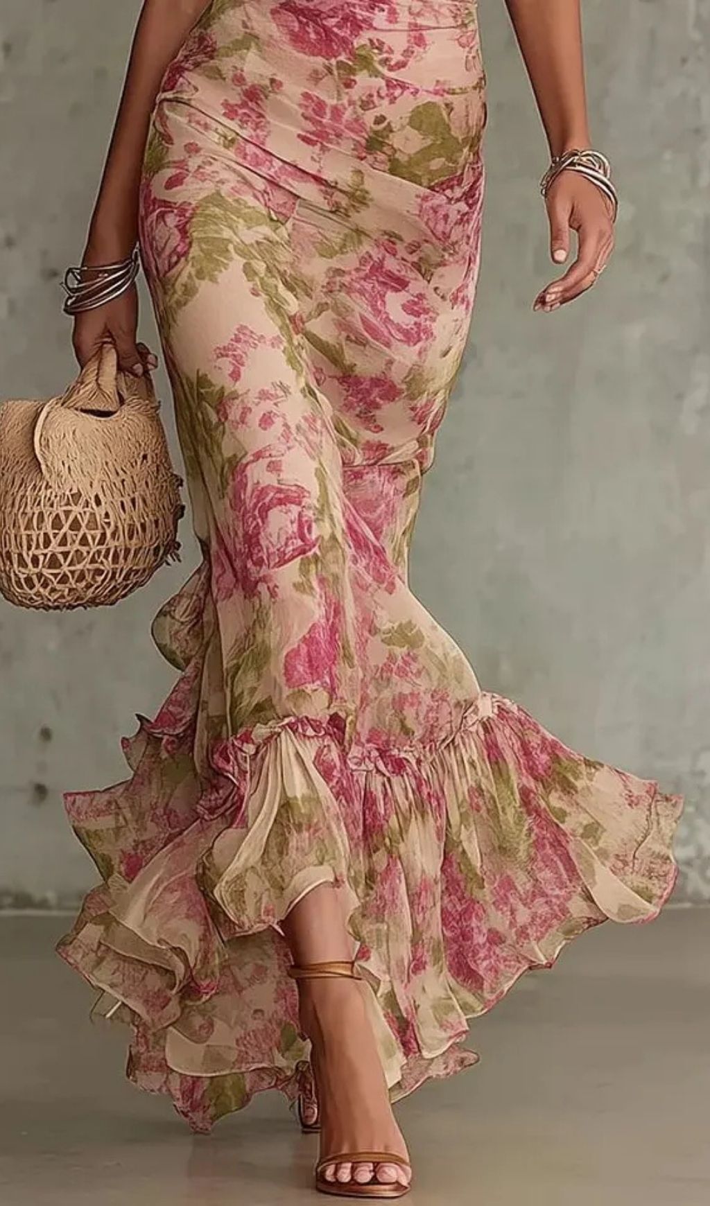 03aea6f742aeef4038042324d1278272.jpg Fashionslee Women Vintage Rose Print Maxi Dress With Puff Sleeves