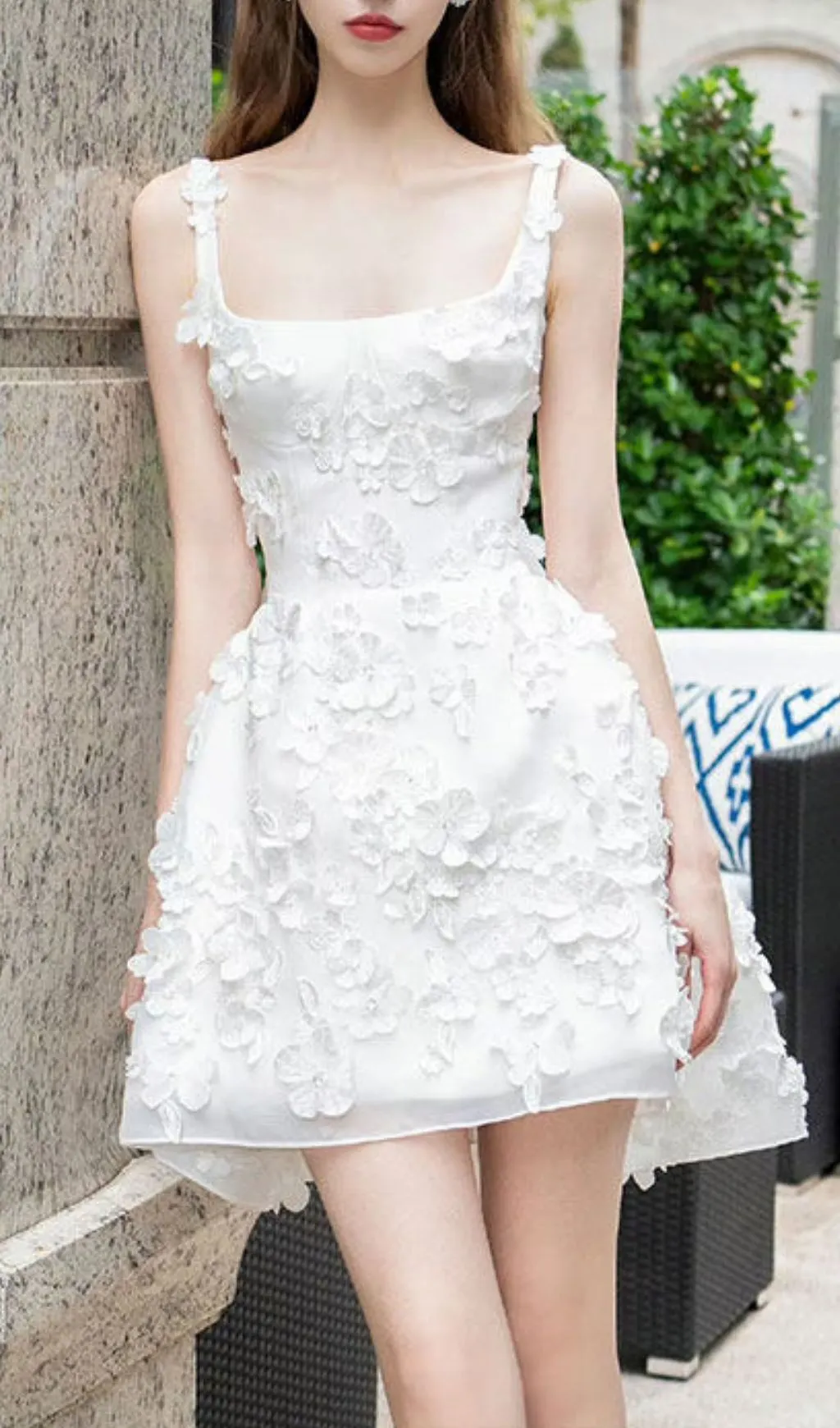 Fashionslee Women Leucosia White Strappy Flower Wedding Dress