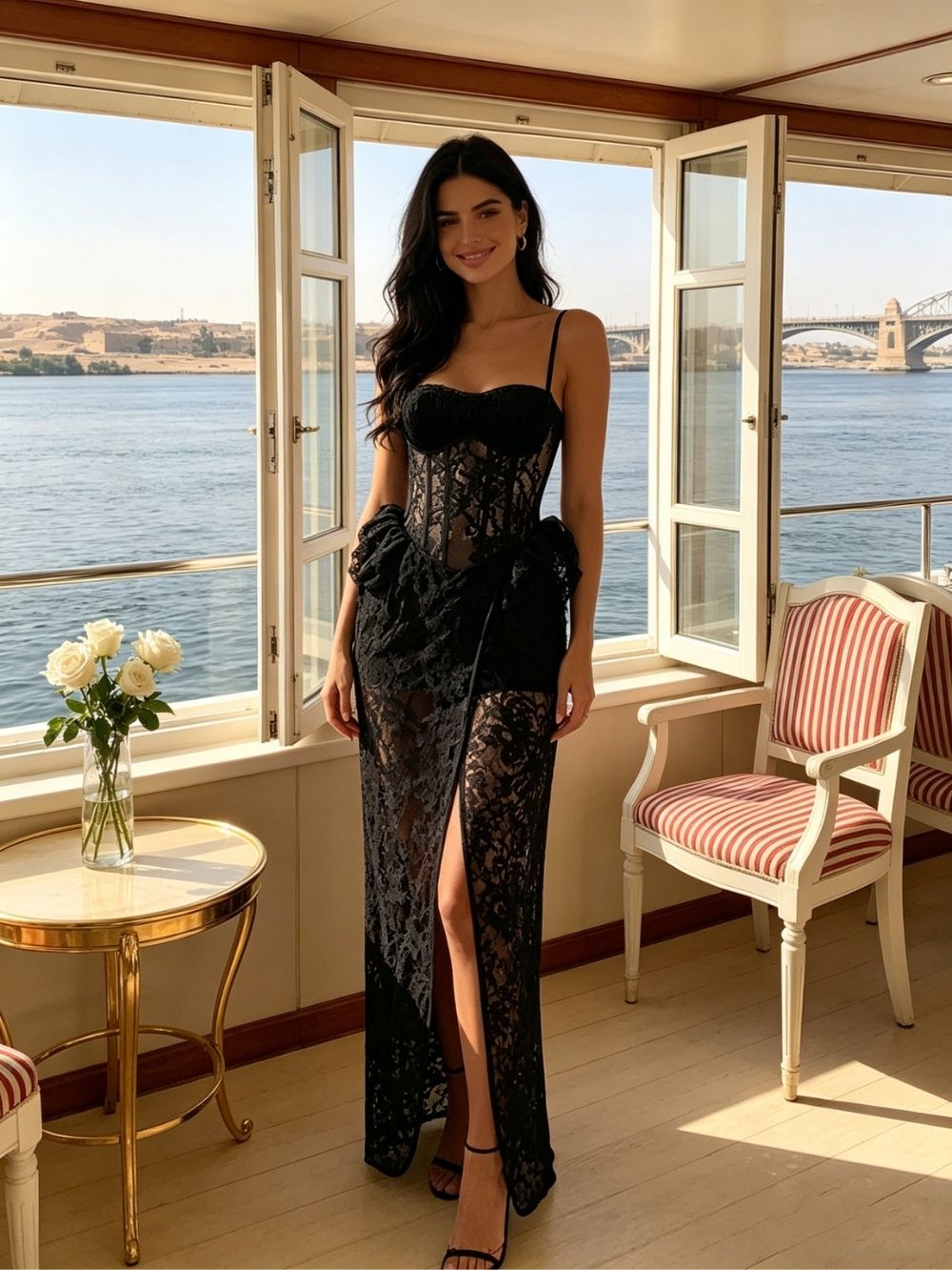 0456337f52f75ba44d890892bc7a5382 Makiko Black Strappy Lace Maxi Dress