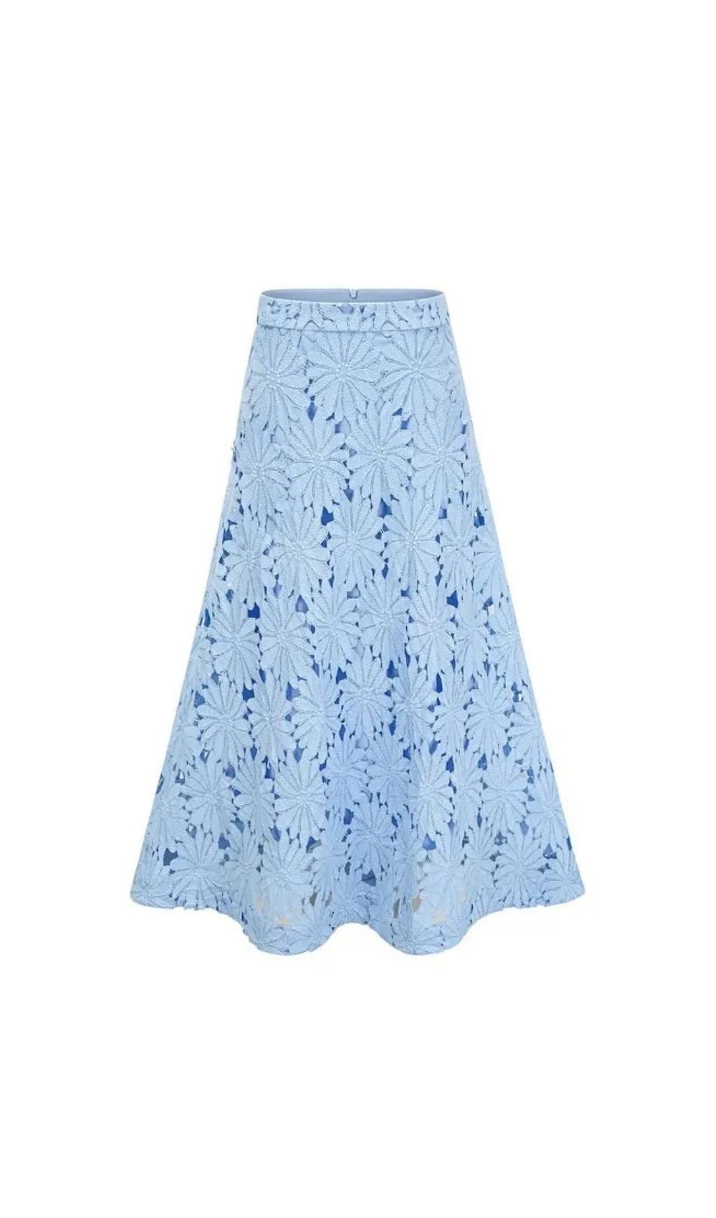 Penny Openwork Floral Lace Blouse Maxi Skirt Set - Blue