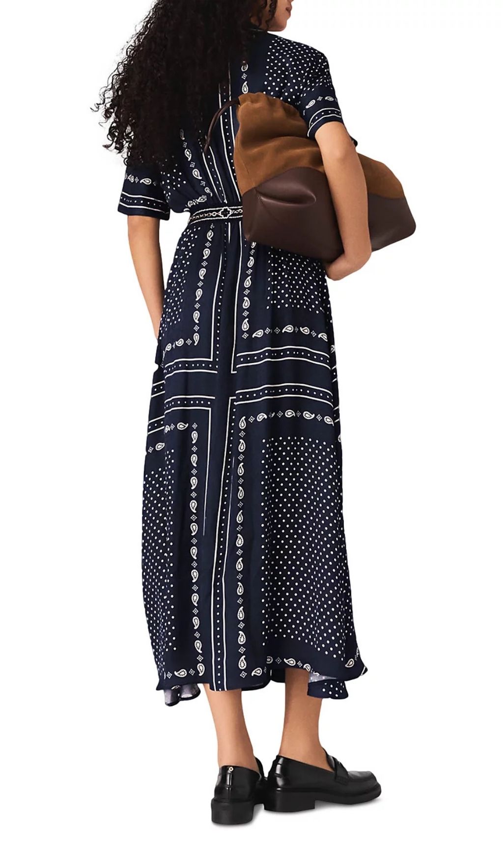 Fashionslee Women Bandana Print Chain Belt Shirtdress