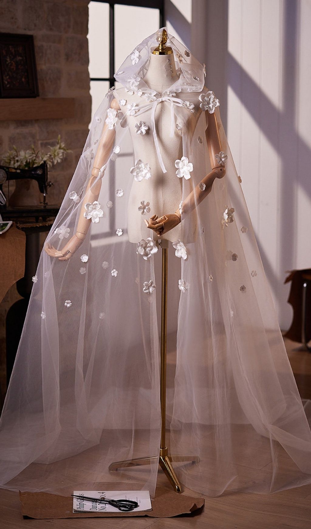 Leigh White Flower Embellished Mesh Shawl