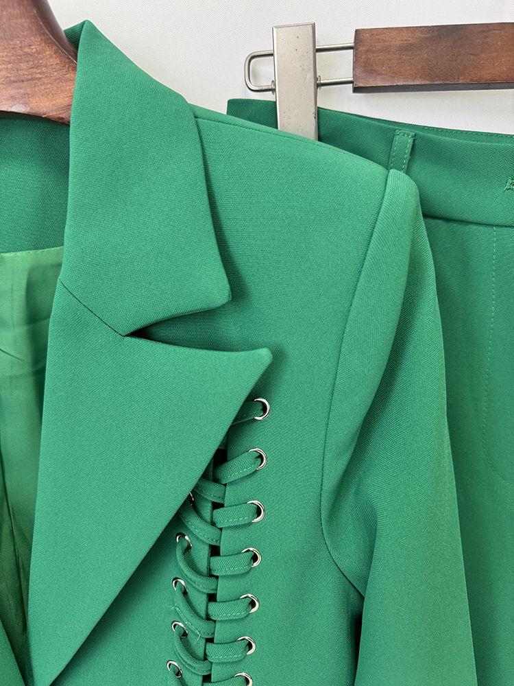 Malala Green Lace-Up Blazer Set - OWNCI Malala Green Lace-Up Blazer Set - OWNCI