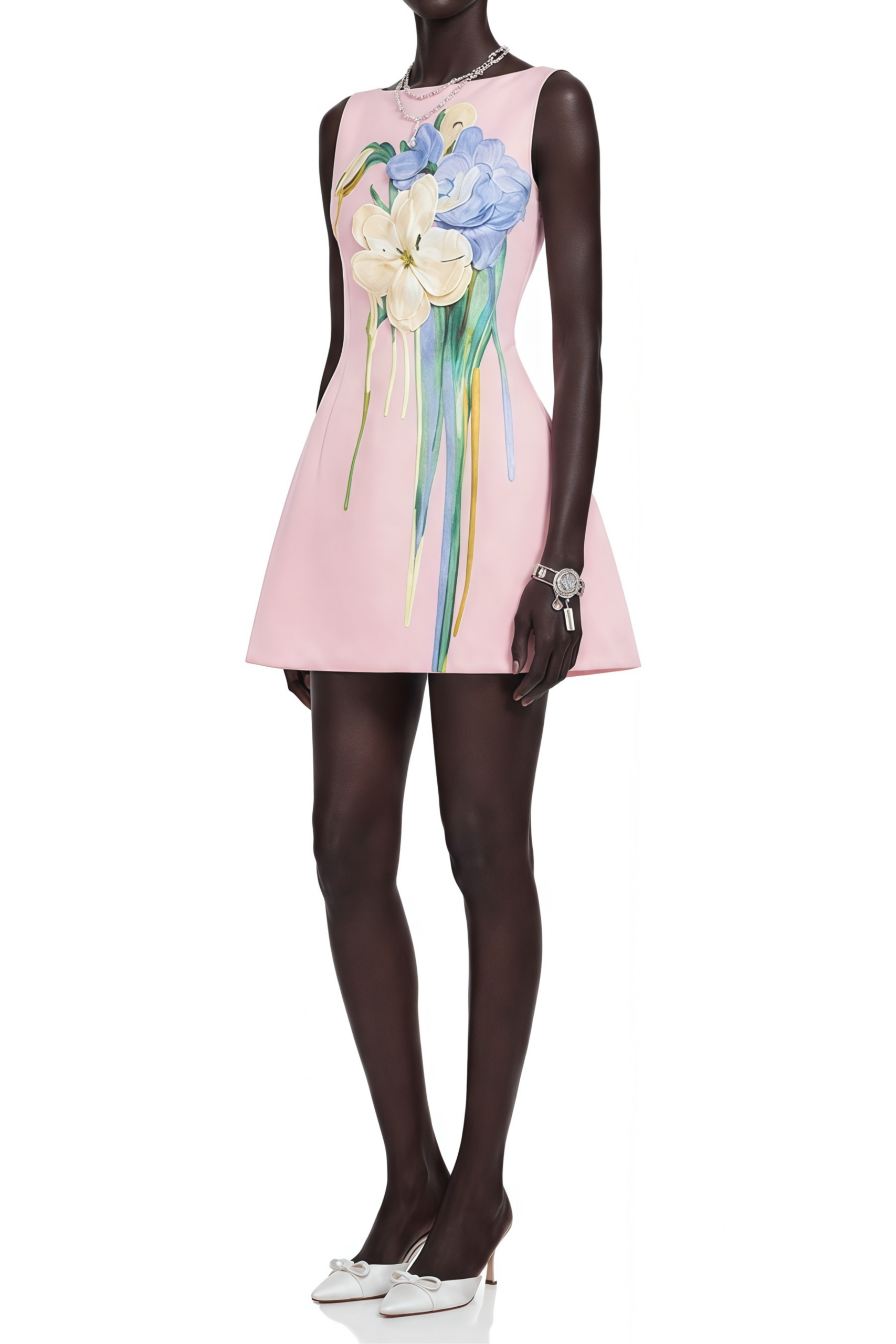 04bb2487a3035545d8cf58a5feb3ee21 Pink Sleeveless Boat Neck 3D Floral Print A-Line Mini Dress