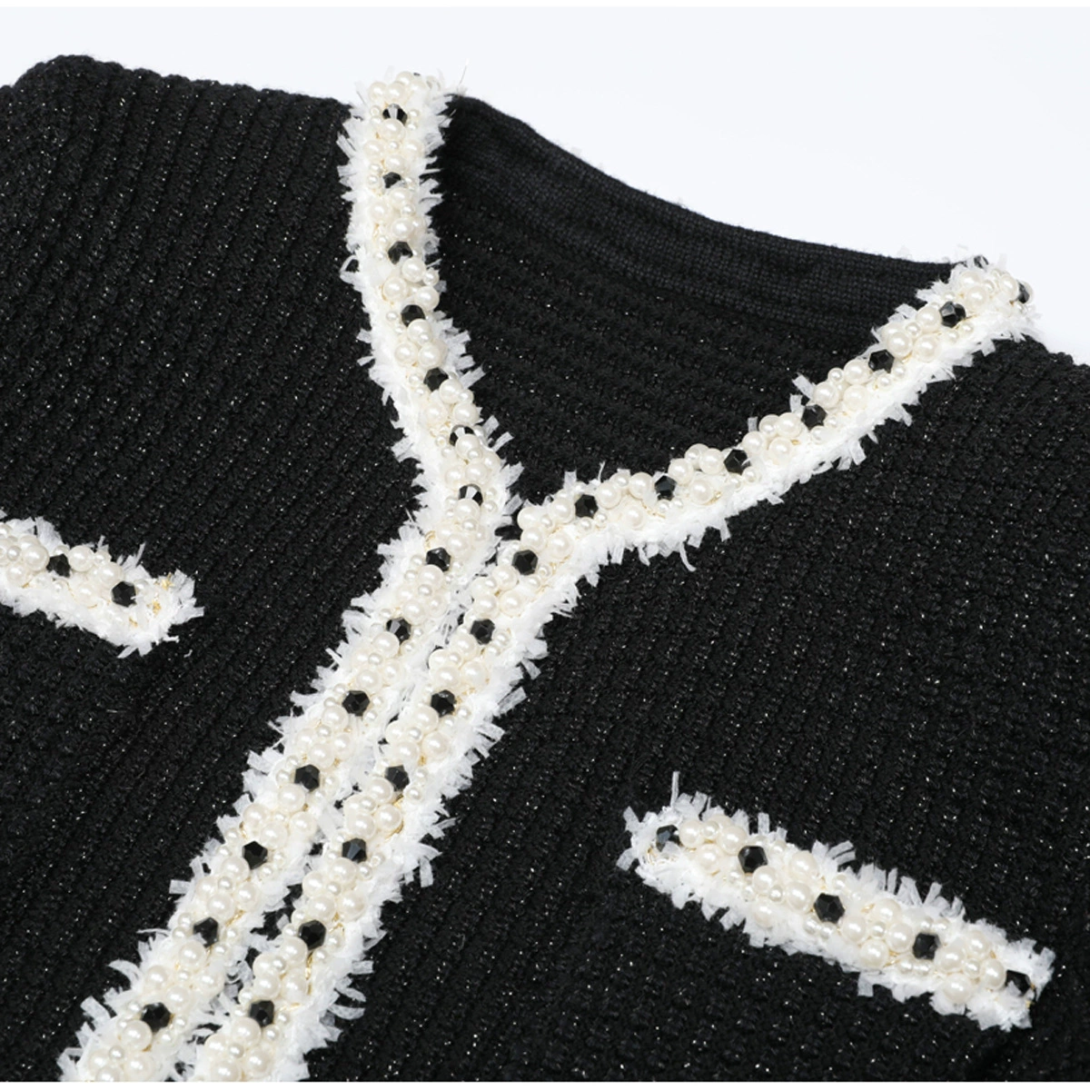 04c82269cd60f6009ad3780afaf3f666 Kaula Black Beaded Long Sleeve Knit Midi Dress