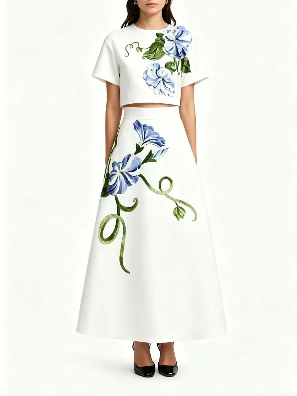Clarke Flower Embroidery Two-Piece Set