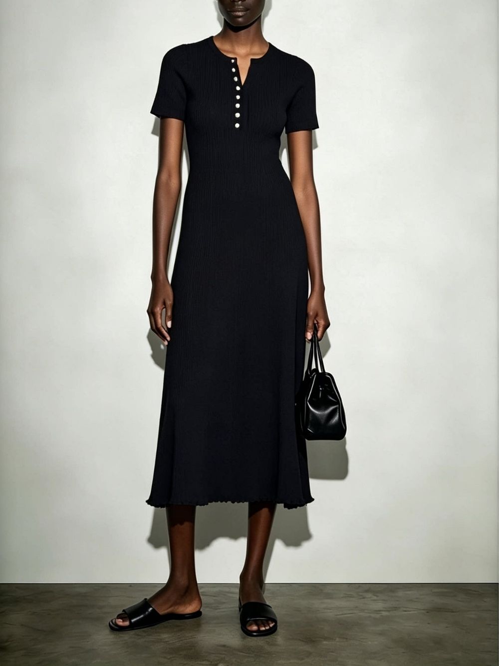 Makara Black Knit Midi Dress