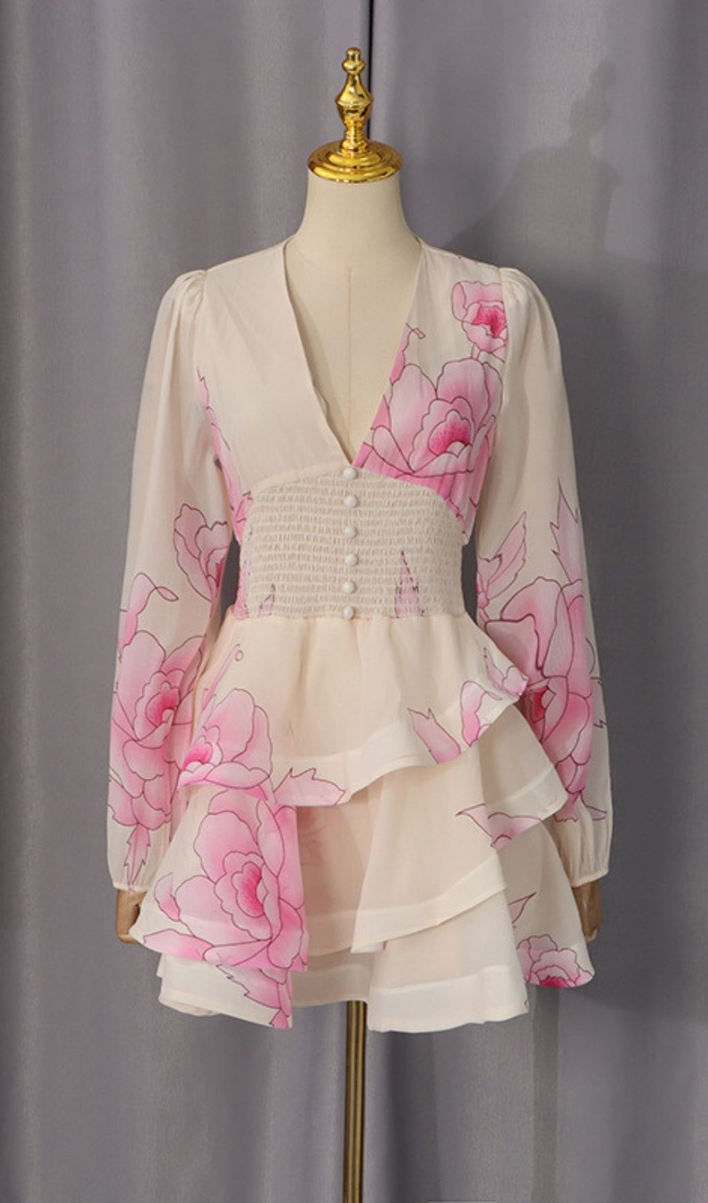 Fashionslee Women Magalie Flower Printed Long Sleeve Mini Dress