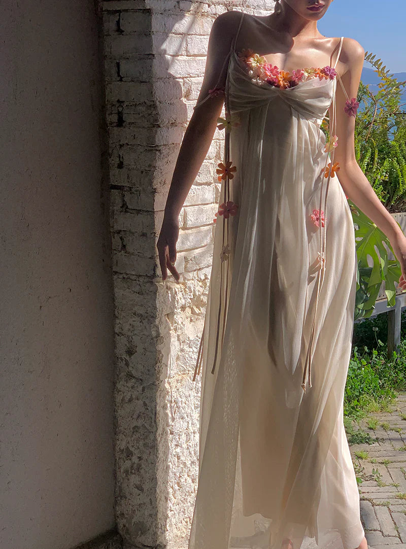 Farah Flower Maxi Dress In Ivory - OWNCI