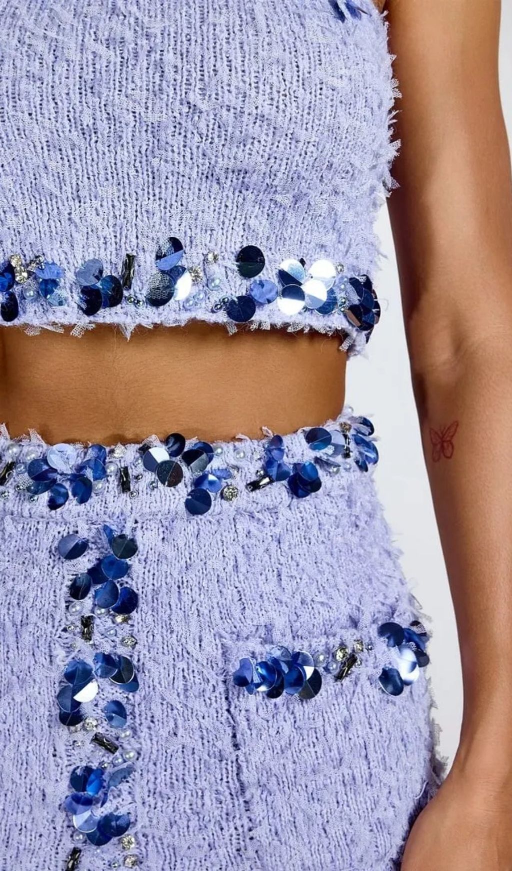 066bf4bb29037c90c78973e9446a6934 Dolores Purple Sequin Embellished Crop Top & Mini Skirt Set