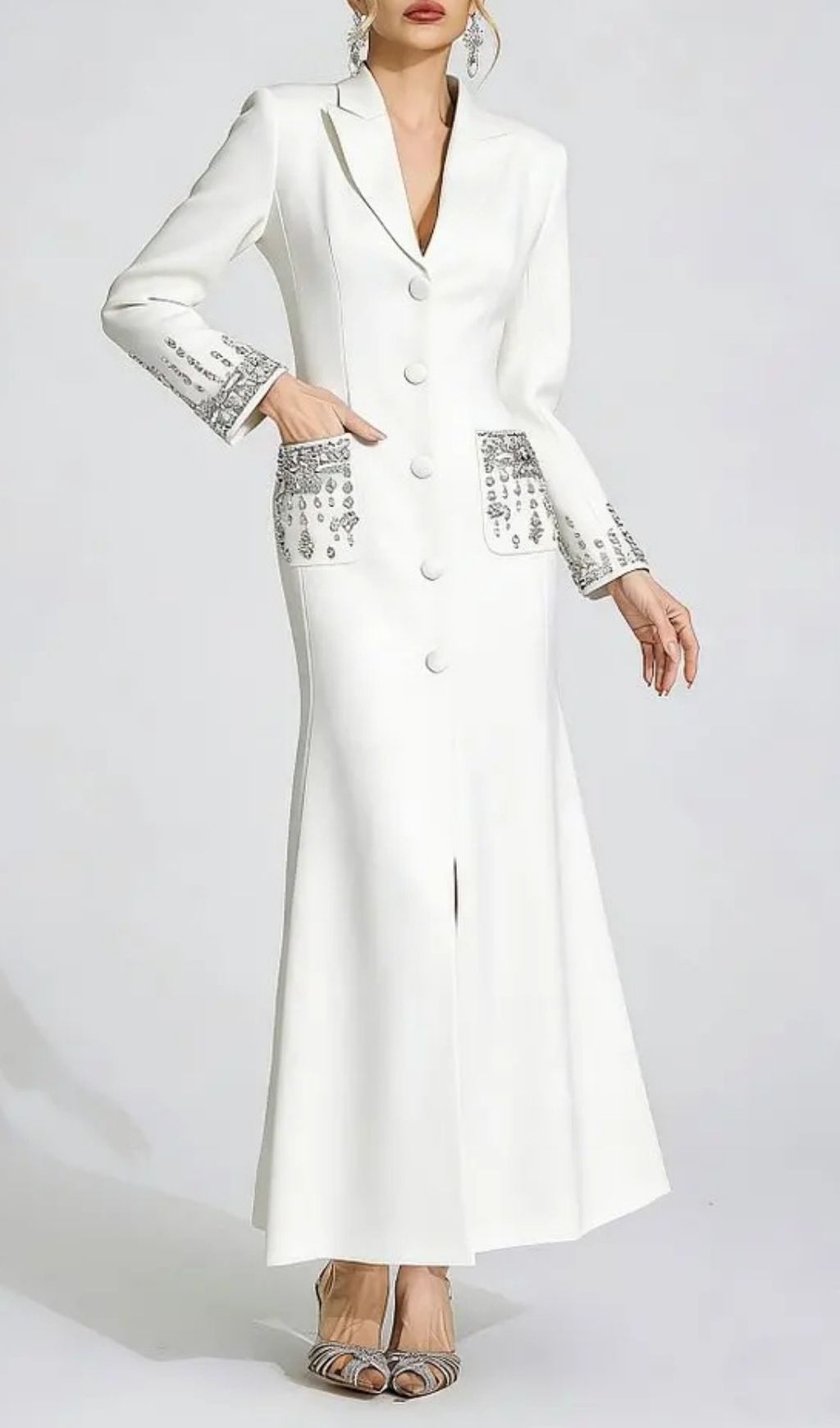 Simona White Diamond Embellished Maxi Dress - OWNCI Simona White Diamond Embellished Maxi Dress - OWNCI