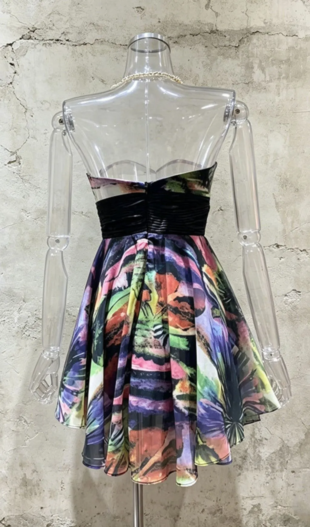 Fashionslee Women Libussa Strapless Flower Embellished Printed Mini Dress