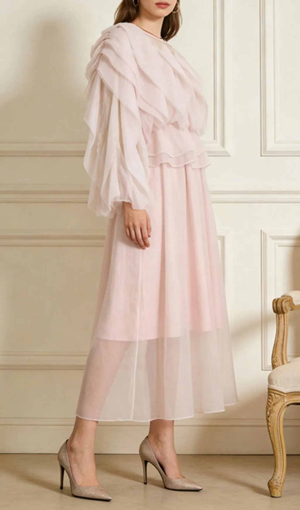 Fashionslee Women Lesley Pink Ruffle Maxi Dress