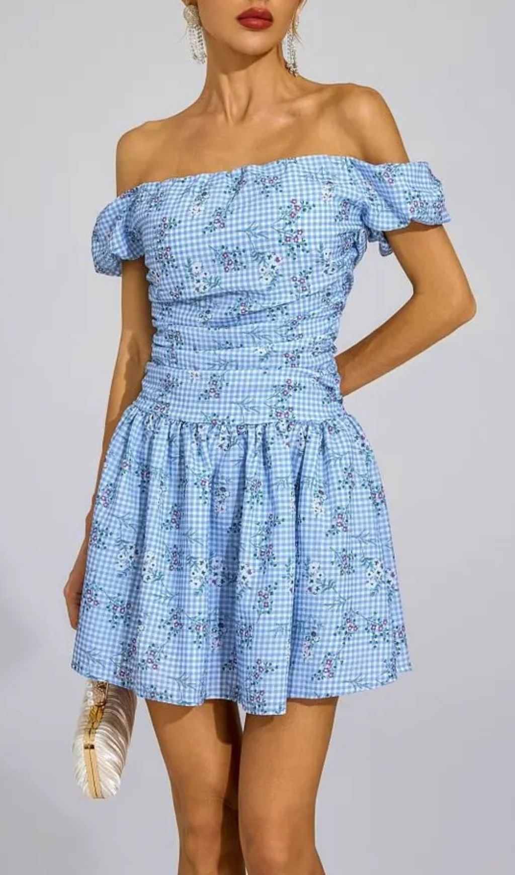 06f701a61e13dac142825730d8936c88 Sophia Blue Floral Off-Shoulder Mini Dress