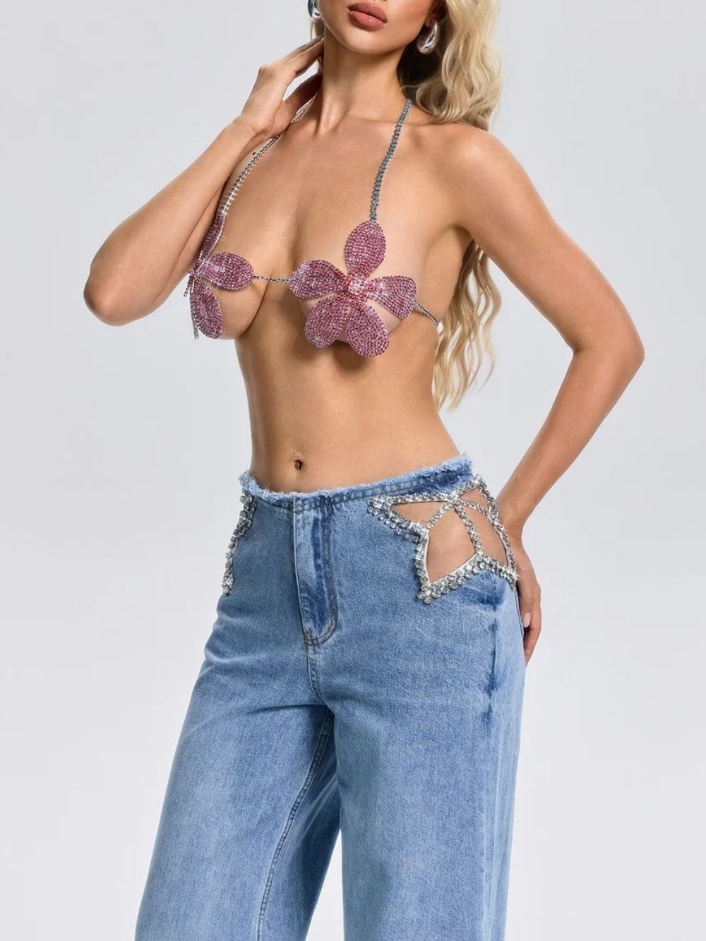 Fleta Halterneck Floral Rhinestone Top - OWNCI Fleta Halterneck Floral Rhinestone Top - OWNCI
