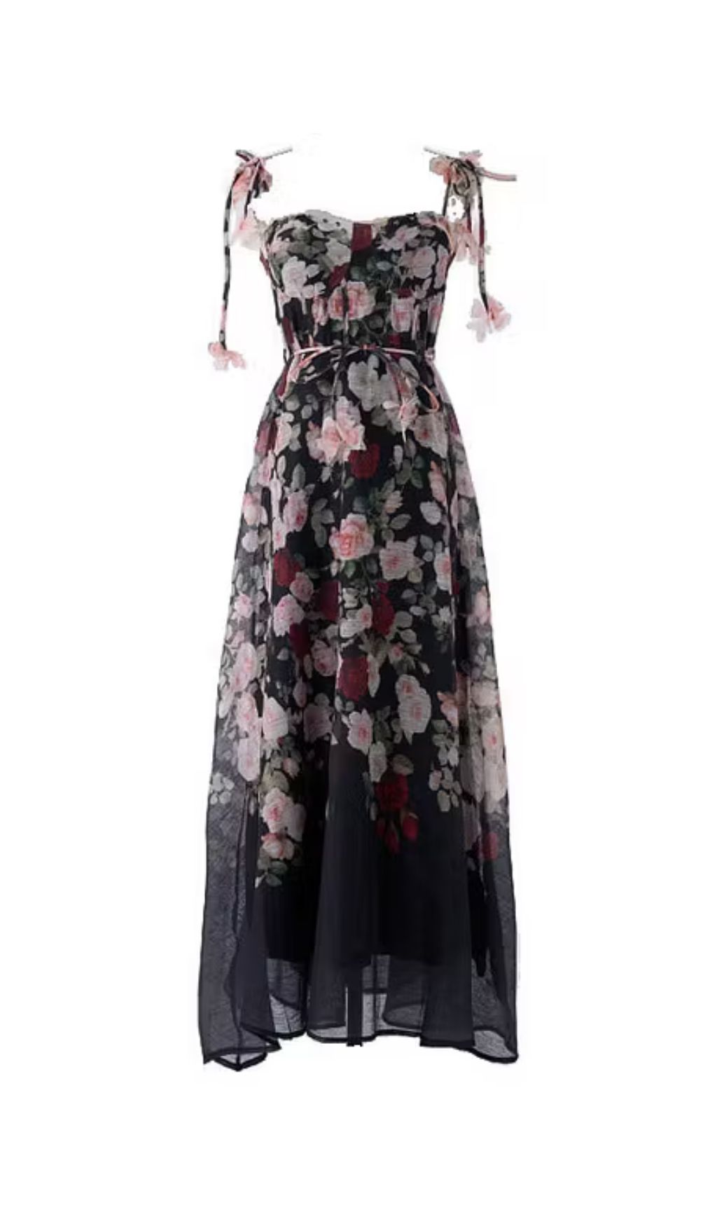 0721ba07ad5d9c4b1bcca5572768c029 Pastel Floral Print Spaghetti Strap Midi Dress With 3D Flower Appliqués