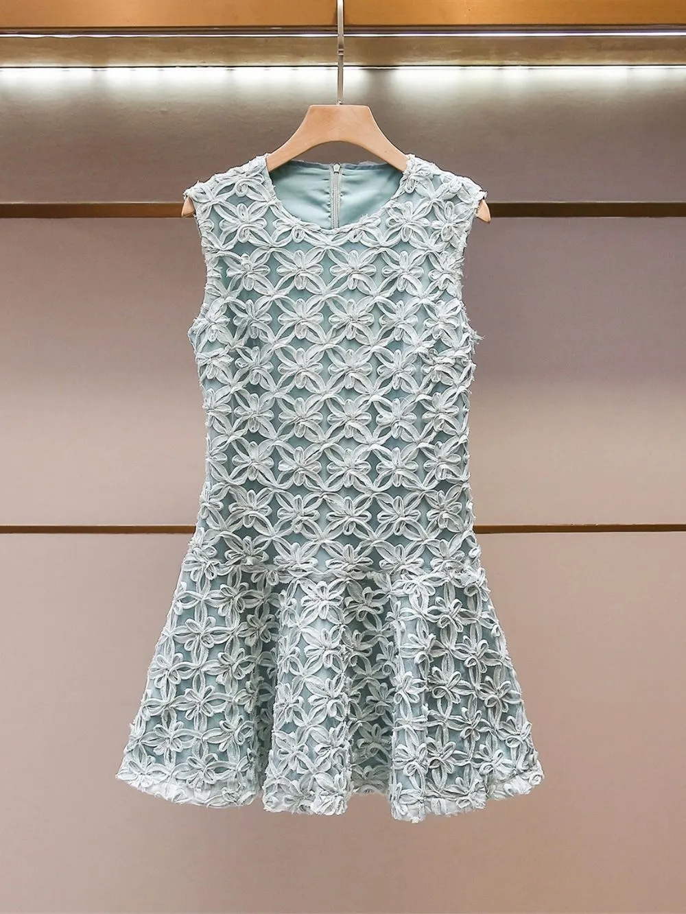 Mamie Green Flower Sleeveless Mini Dress - OWNCI