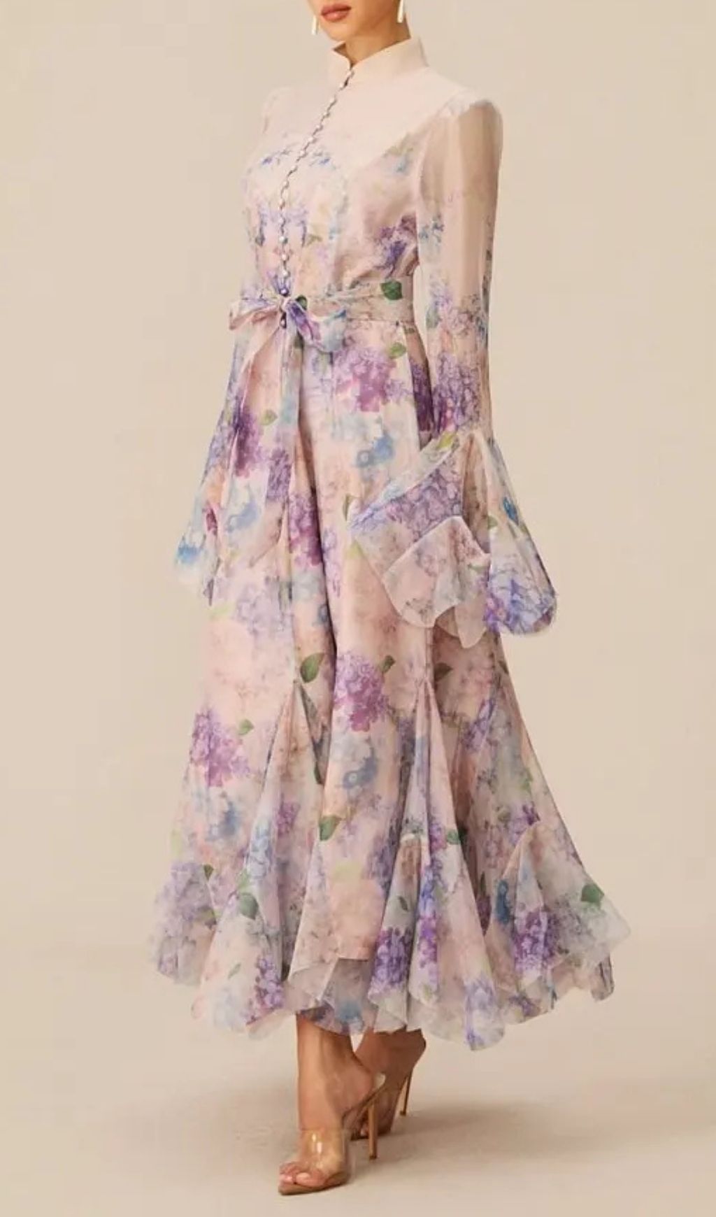 087fd0e70966aaed148b54d5e1d120c5 Alessia Purple Long Sleeve Floral Mock Neck Maxi Dress