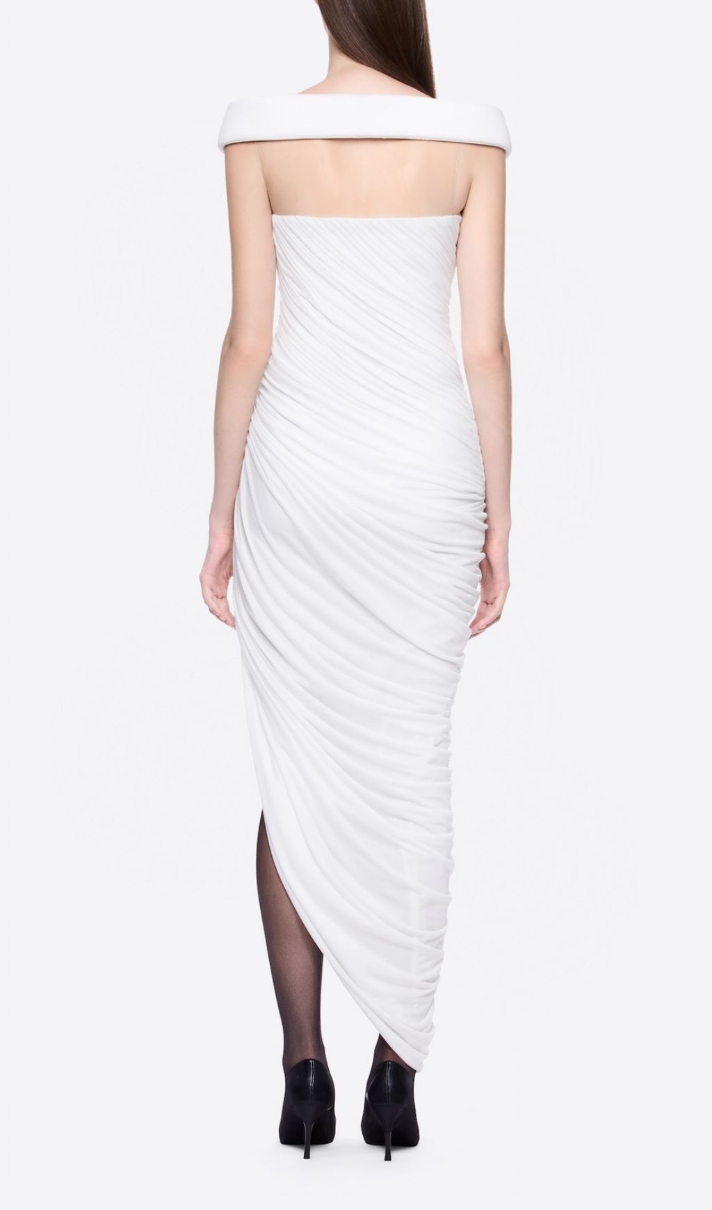 Lavin White One-Shoulder Ruched Maxi Dress - white, textured maxi dress by OWNCI