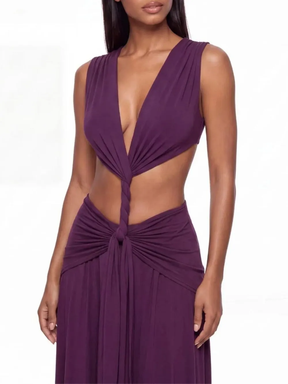 094fa369eced60408baf4b781a943c6c Brontis V Neck Cutout Midi Dress