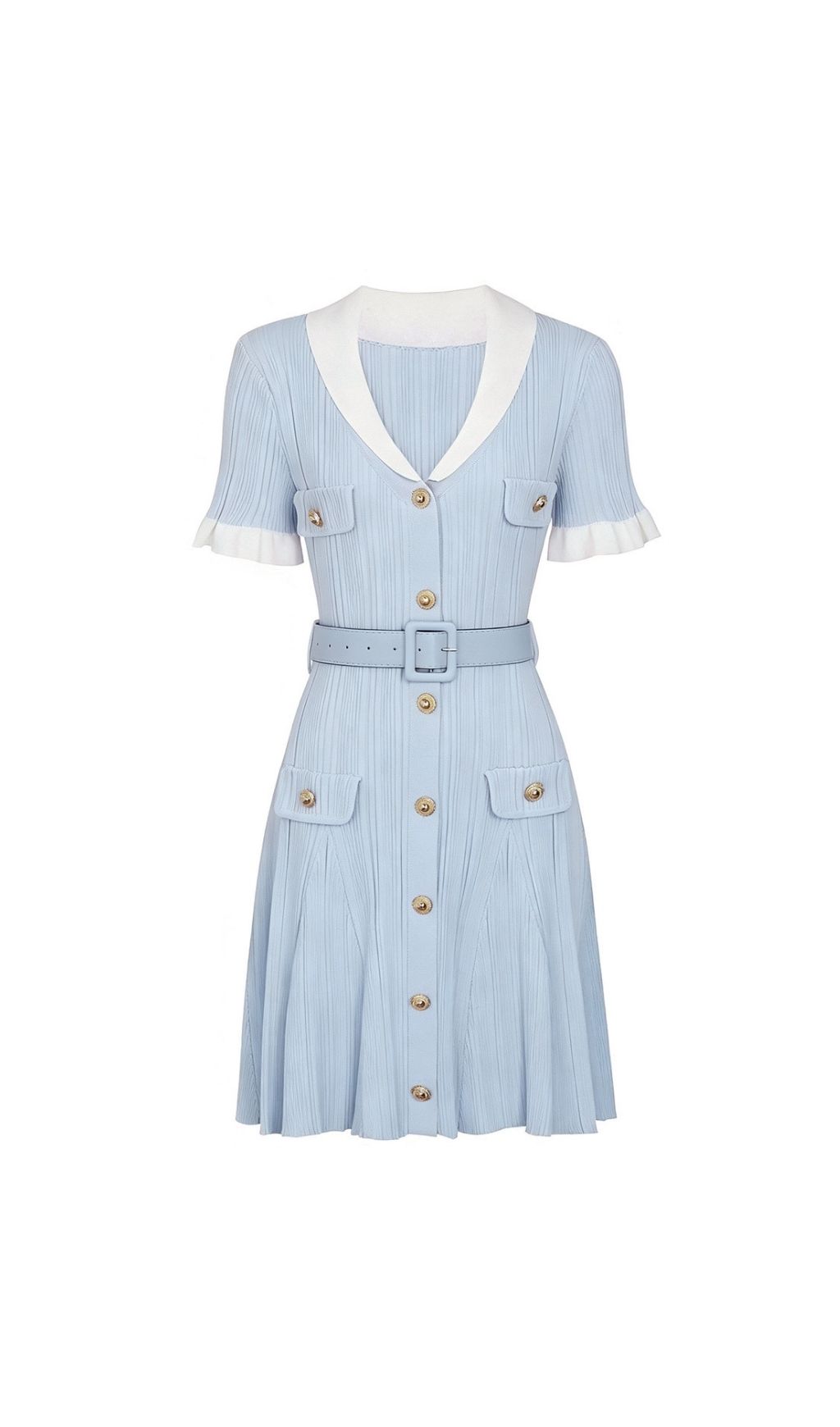 Fashionslee Women Madeline Blue Short Sleeve Knit Mini Dress