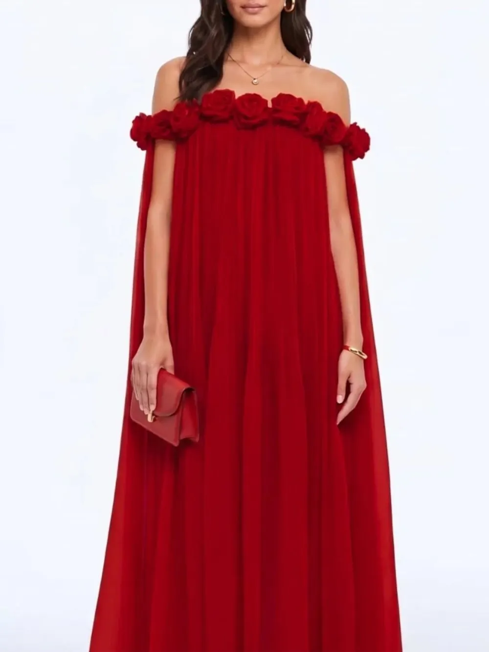 0978dd9c81dacbaf5d56b301c738733c Grythal Flower Pleated Maxi Dress In Red