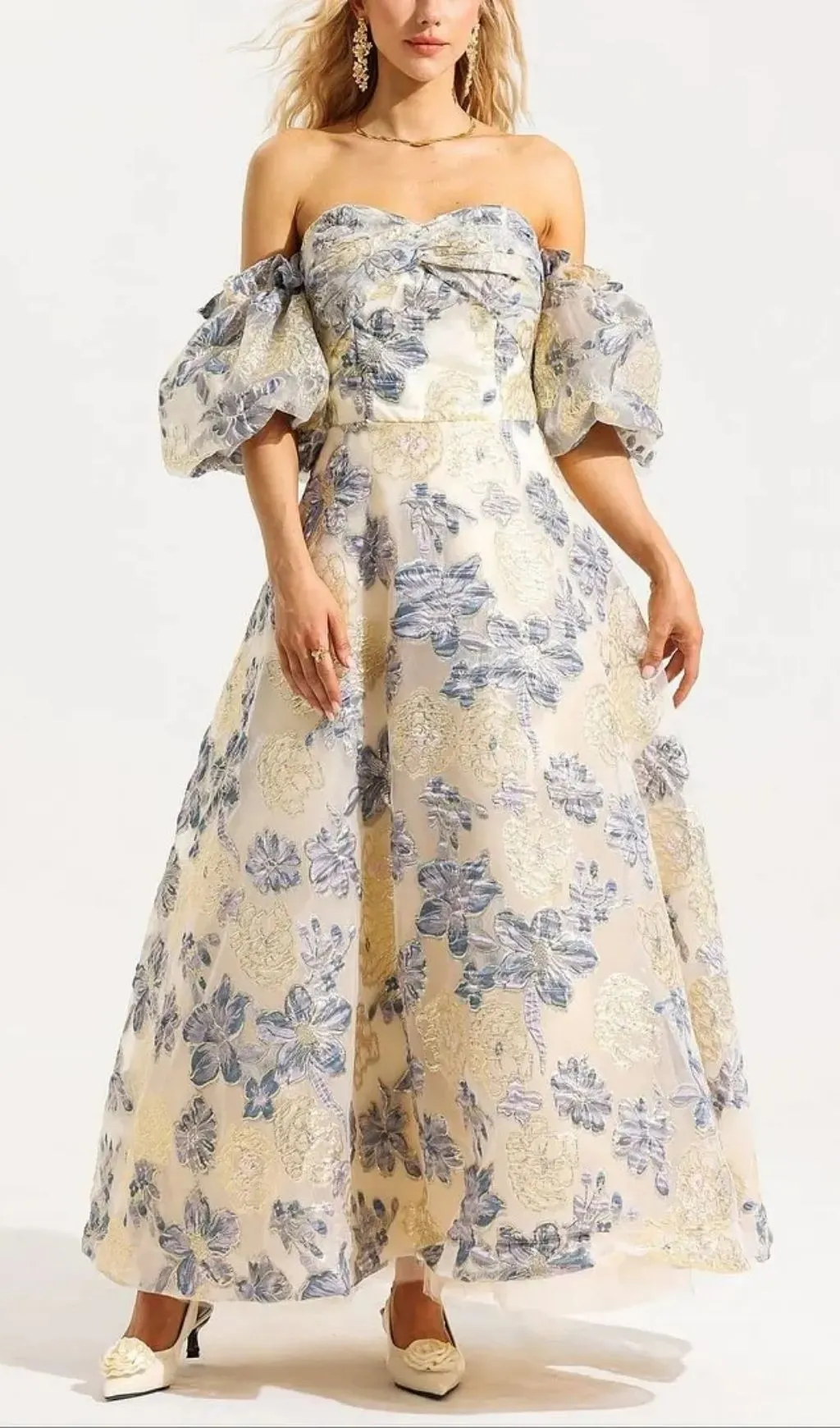Jacquard Off-Shoulder Midi Dress