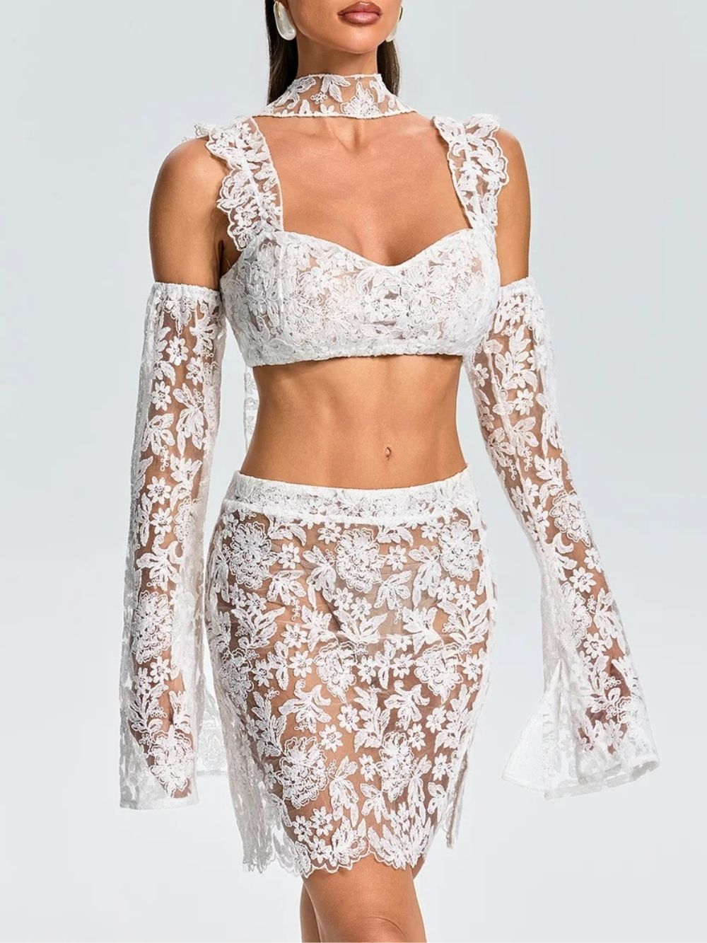 Ezria Scarf Lace Skirt Set
