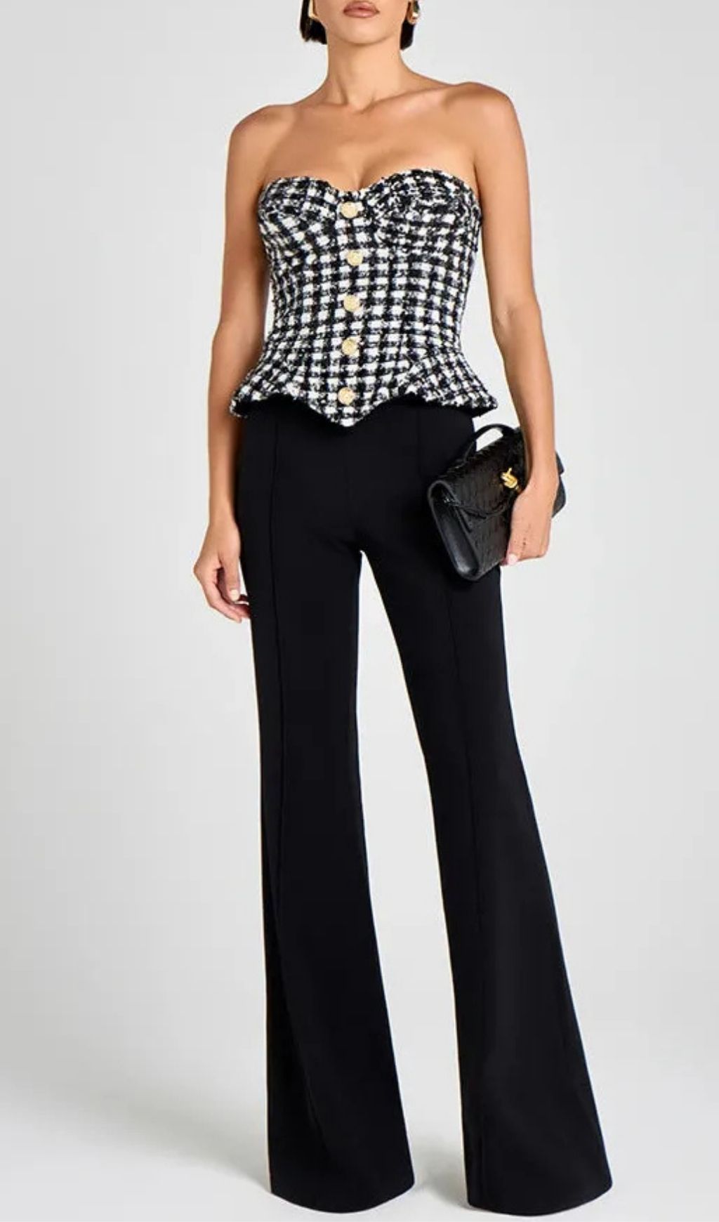Roberta Black Check Tweed Sequin Top