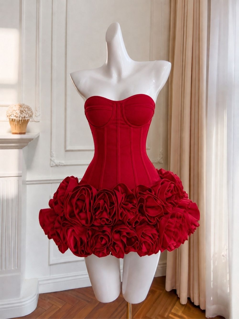 Cicero Red Strapless Flower Mini Dress - OWNCI