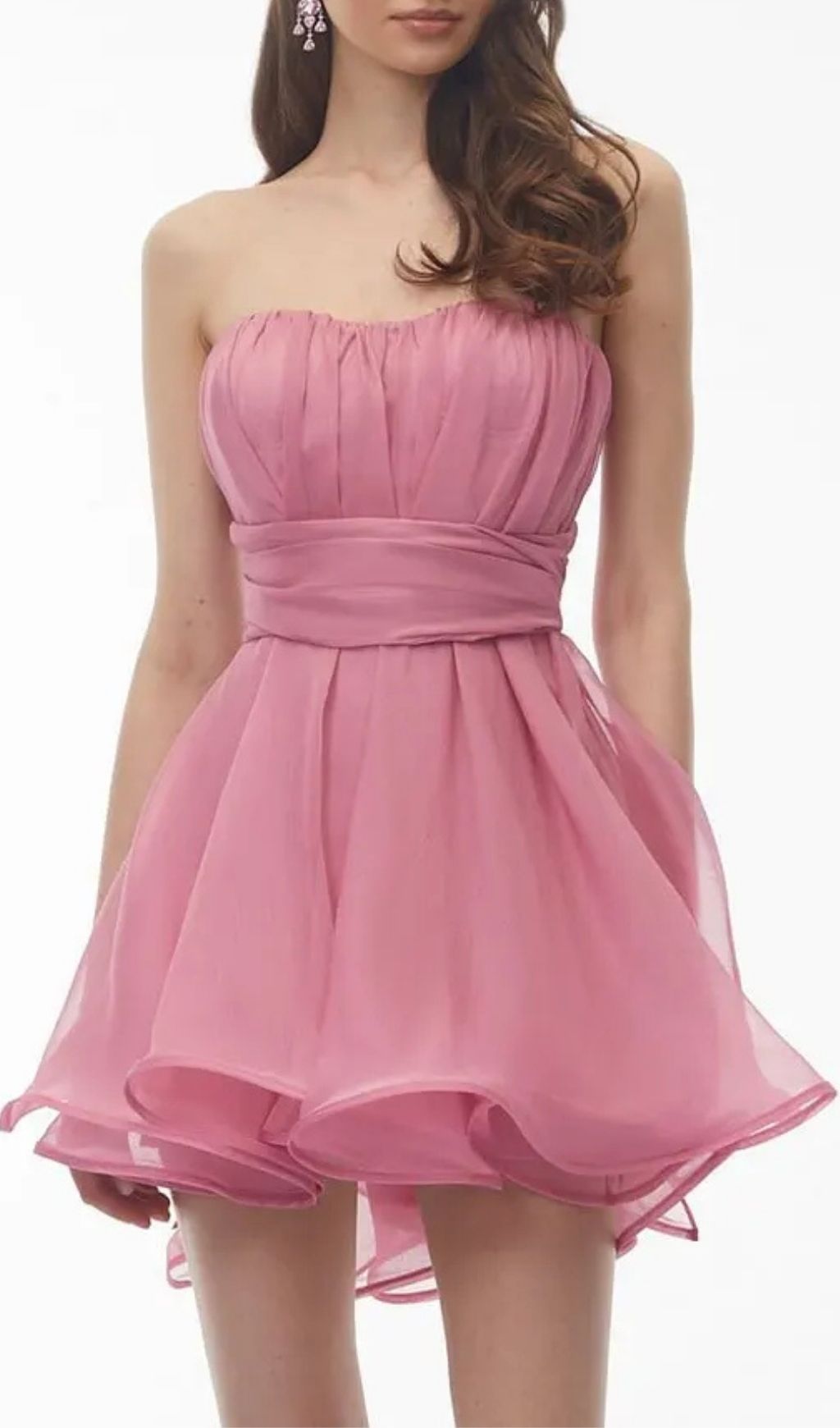 Rose Pink Ruched Mini Dress With Ribbon